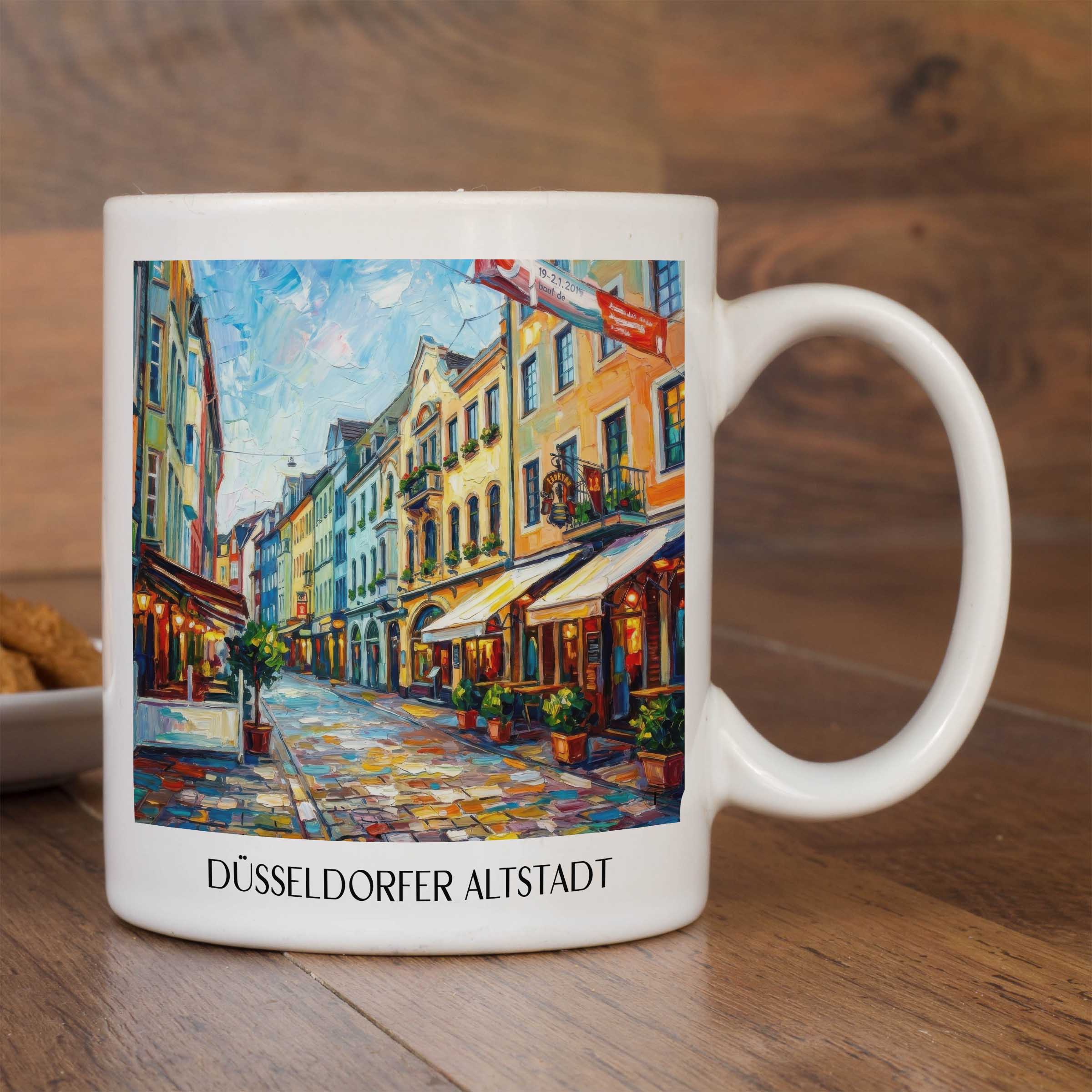 altstadt-düsseldorf-deutschland-kaffeebecher-oil-painting-oelgemaelde