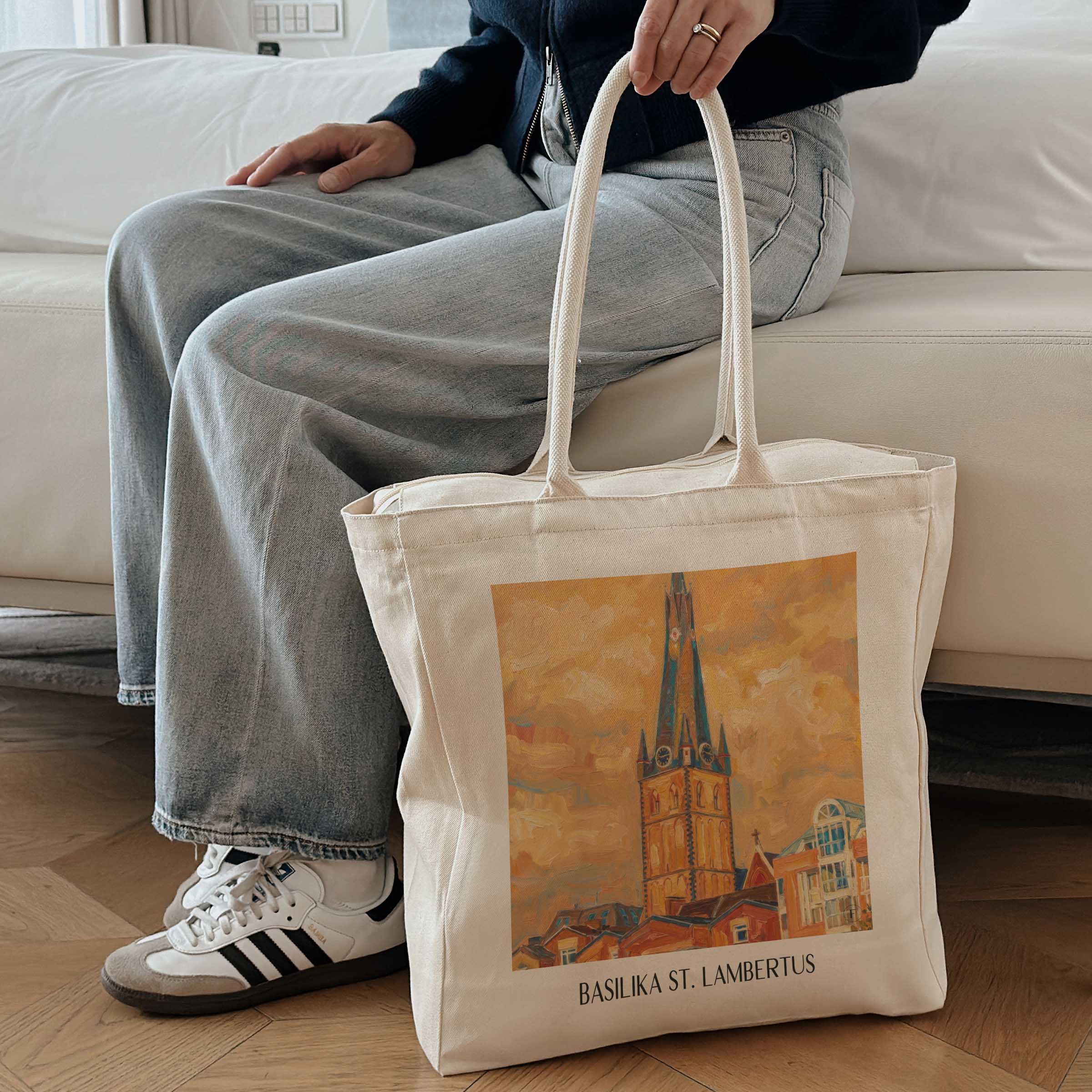 basilika-st.-lambertus-düsseldorf-deutschland-einkaufstasche-oil-painting-oelgemaelde