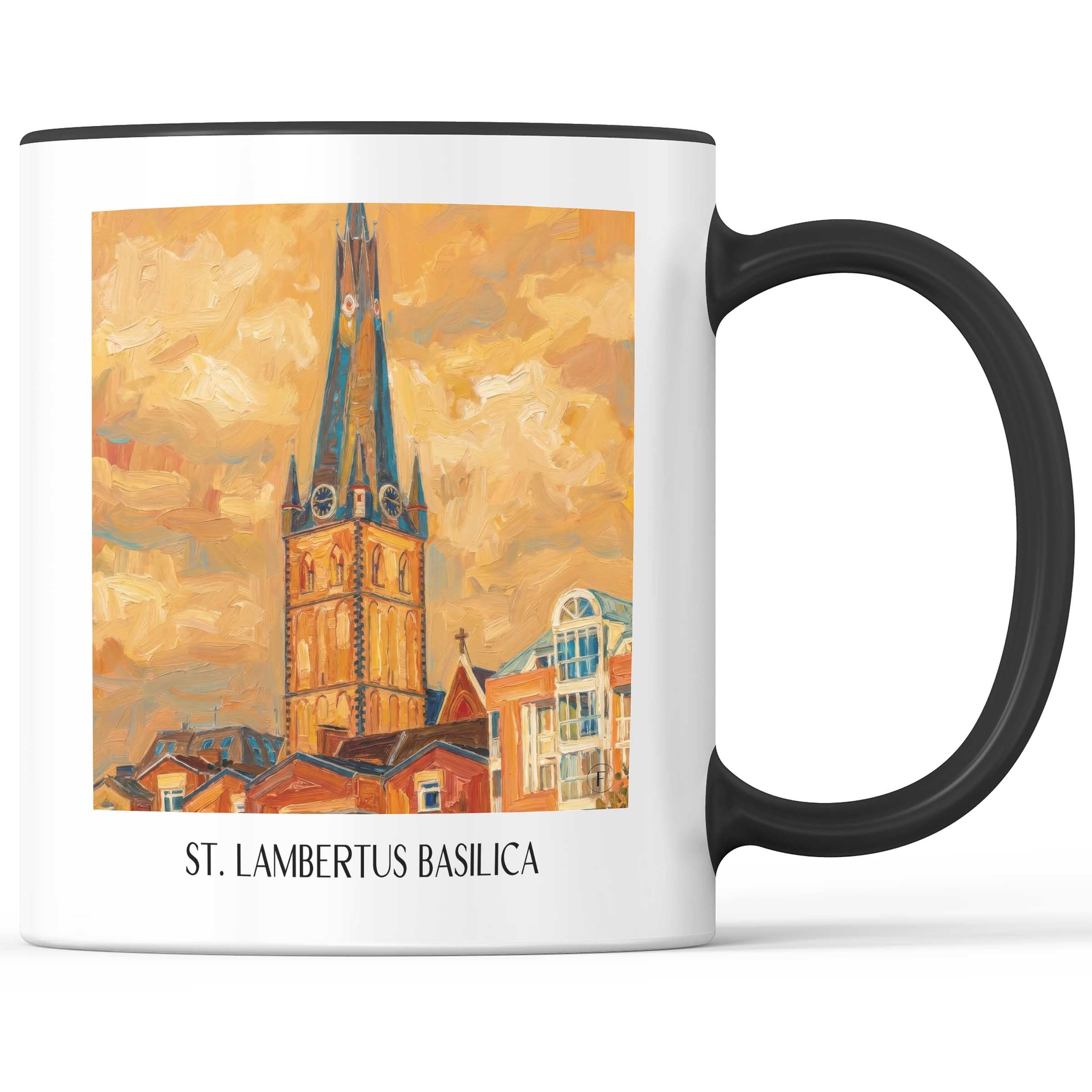 Basilika St. Lambertus Kaffeebecher - Düsseldorf - Deutschland Becher - Kaffeetasse im Ölgemälde Stil