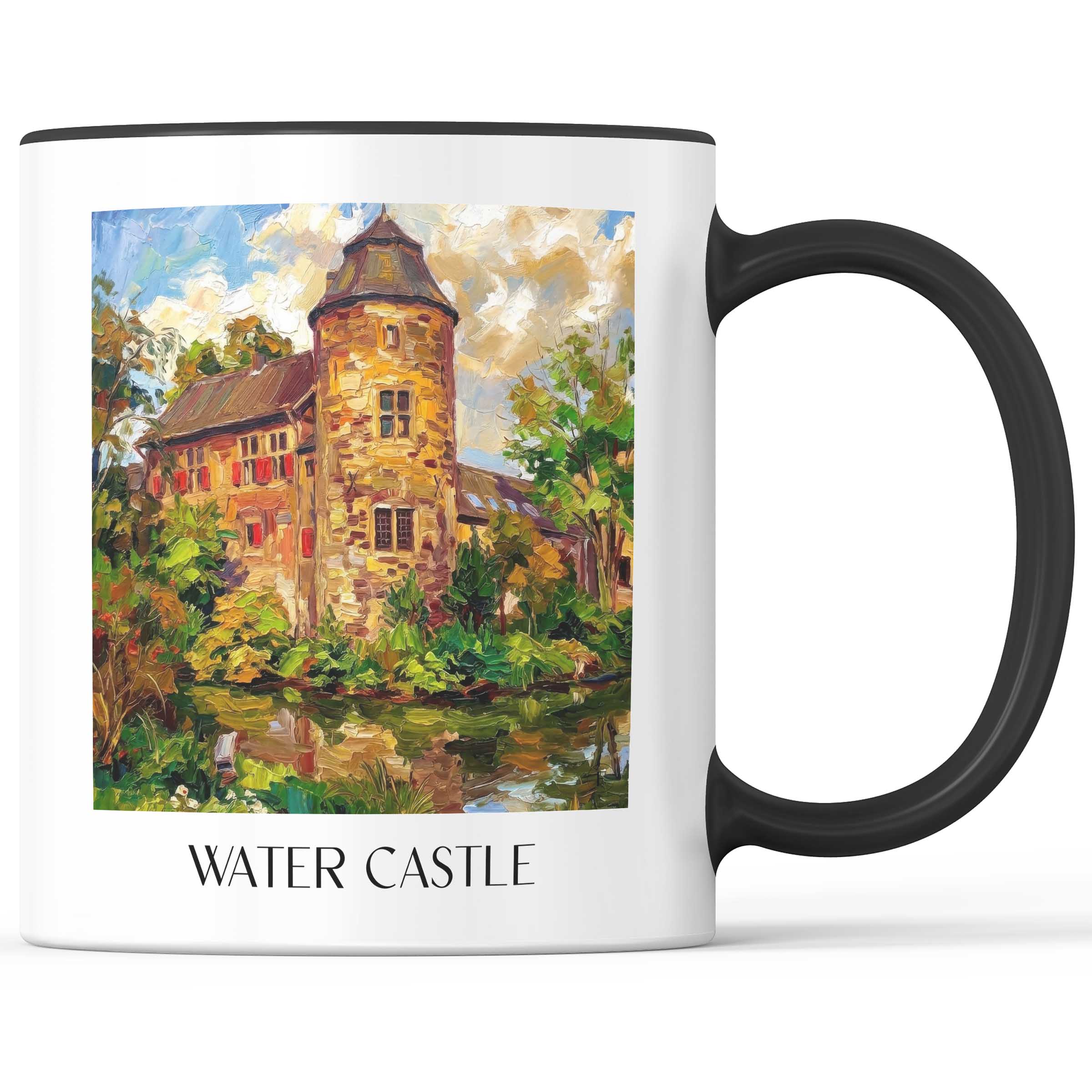 Wasserburg Kaffeebecher - Ratingen - Deutschland Becher - Kaffeetasse im Ölgemälde Stil