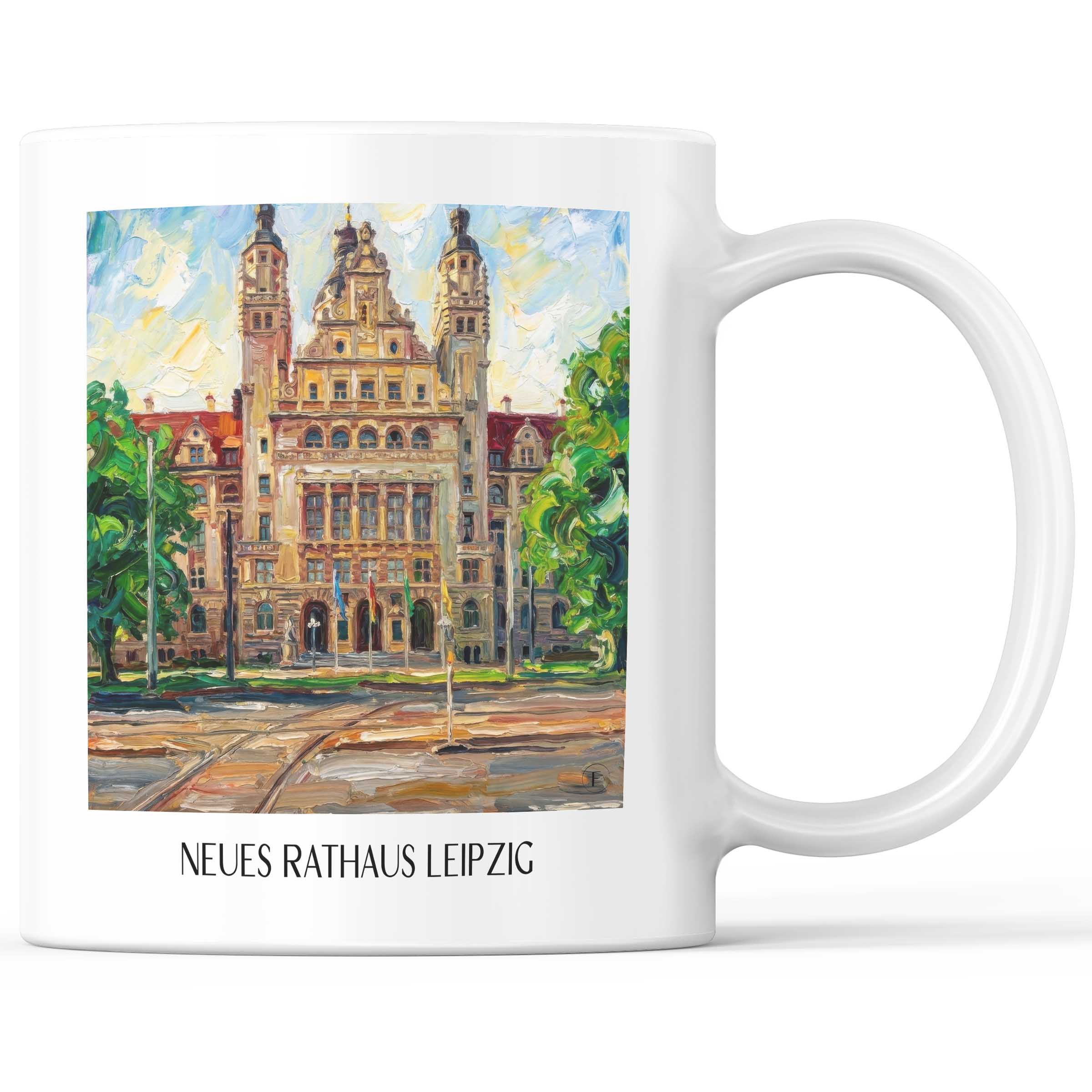 Neues Rathaus Kaffeebecher - Leipzig - Deutschland Becher - Kaffeetasse im Ölgemälde Stil