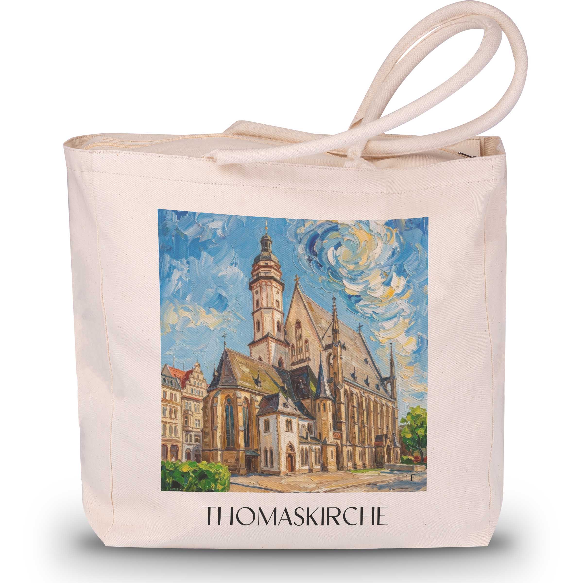 thomaskirche-leipzig-deutschland-einkaufstasche-oil-painting-oelgemaelde