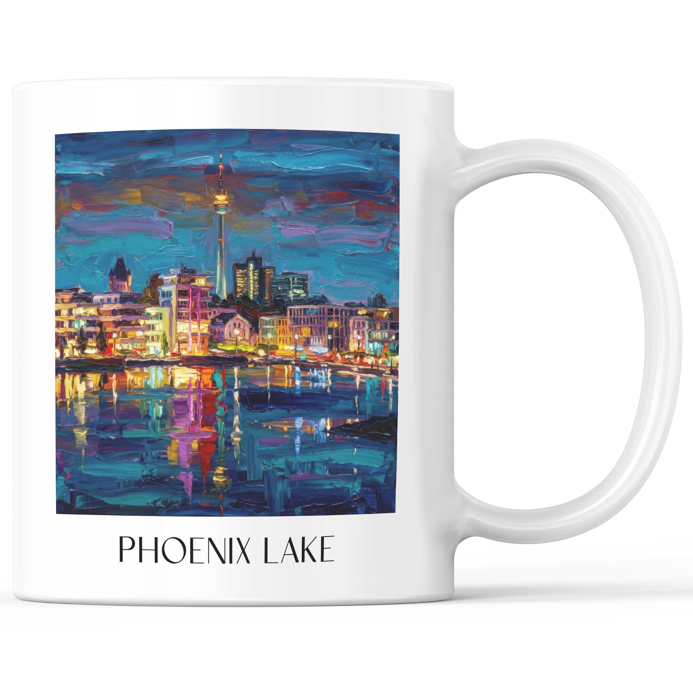 Phoenix See Kaffeebecher - Dortmund - Deutschland Becher - Kaffeetasse im Ölgemälde Stil