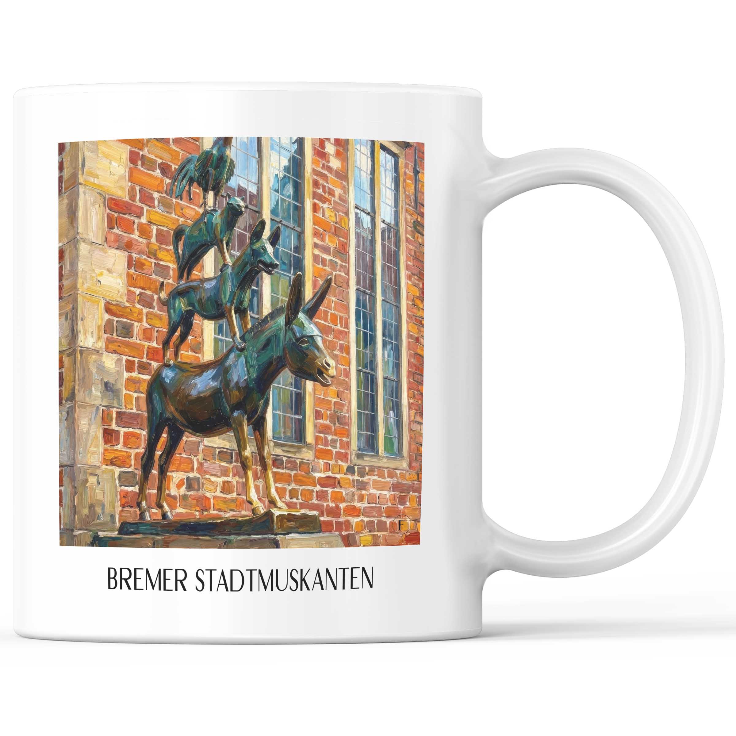 Bremer Stadtmuskanten - Deutschland Becher - Kaffeetasse im Ölgemälde Stil