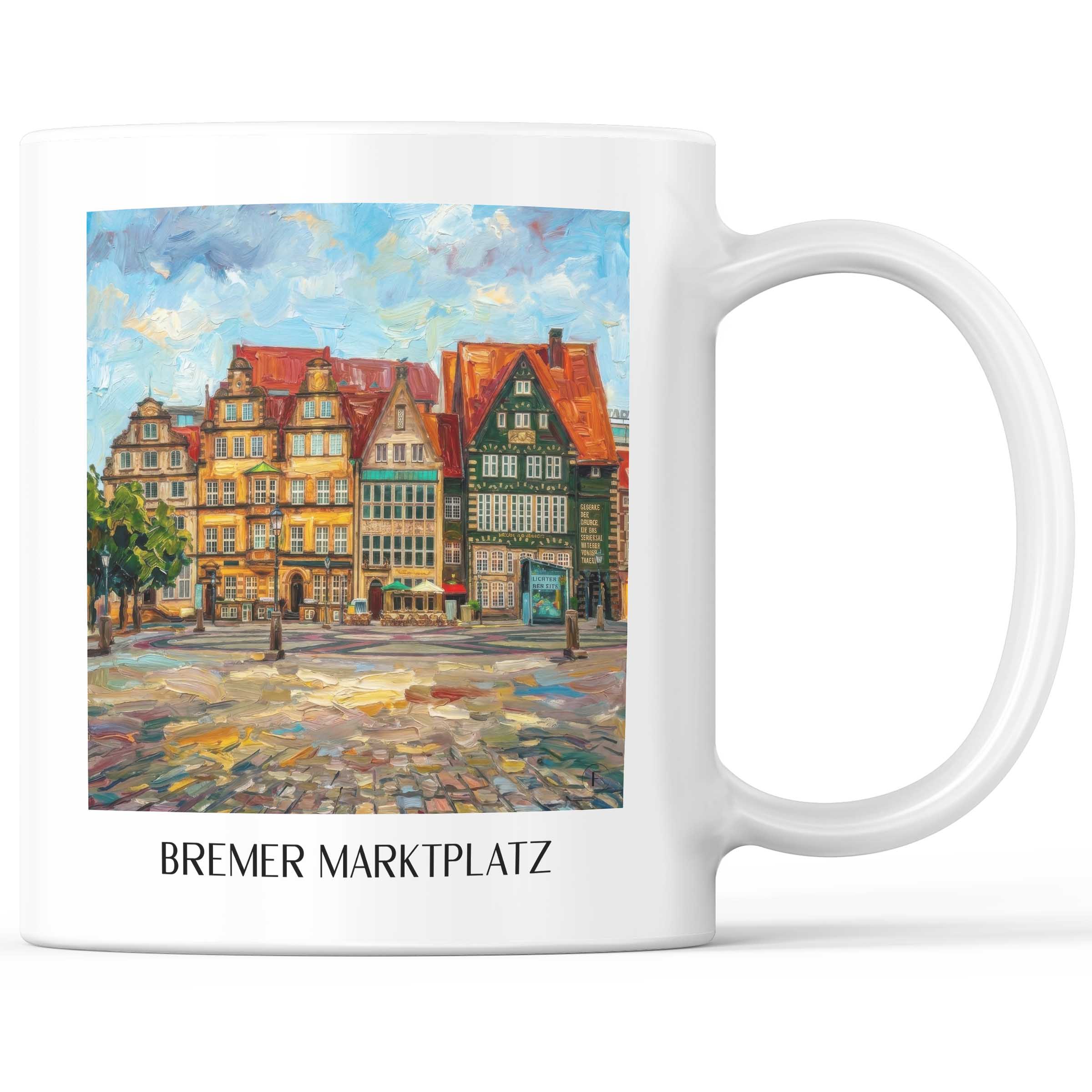 Marktplatz Kaffeebecher - Bremen - Deutschland Becher - Kaffeetasse im Ölgemälde Stil