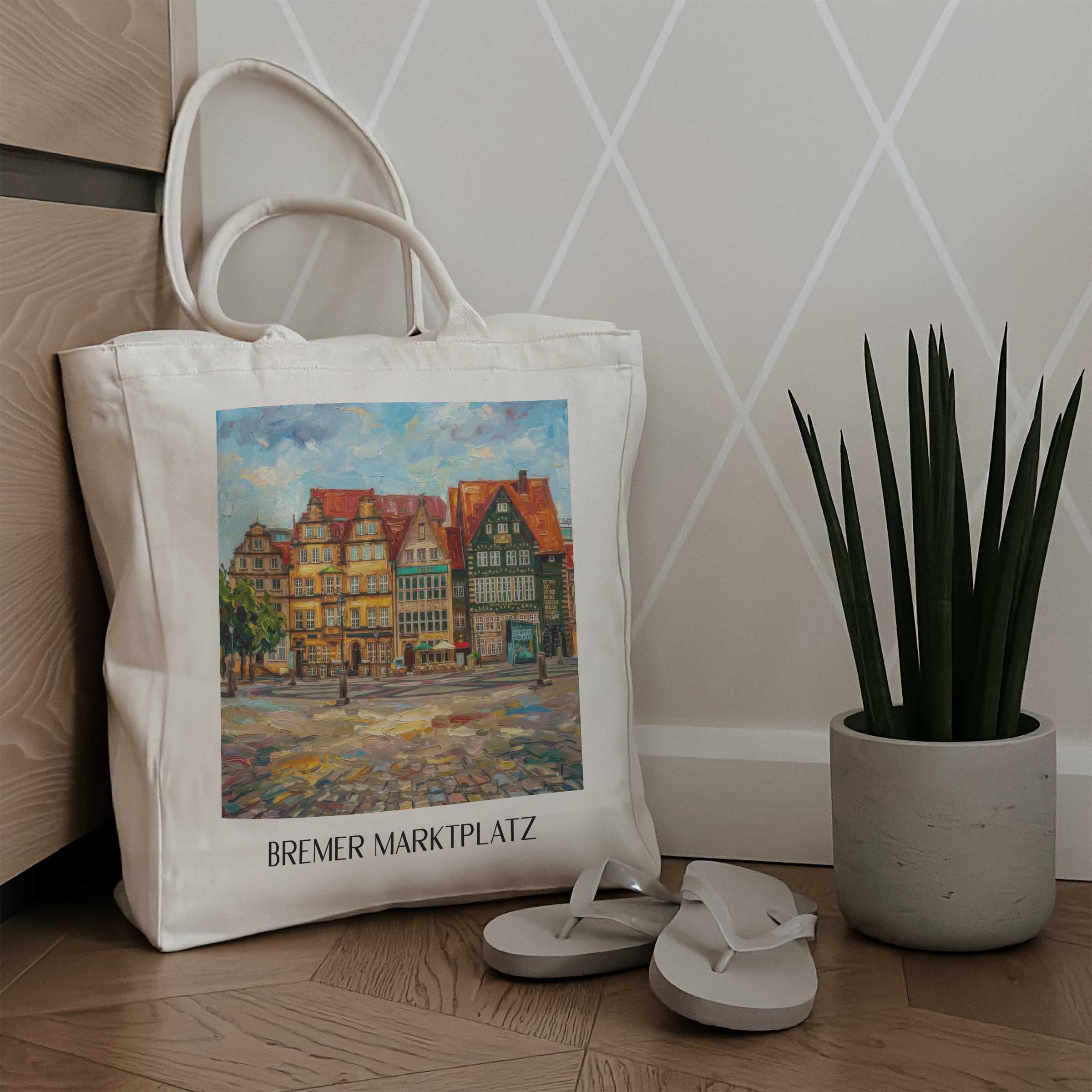 marktplatz-bremen-deutschland-einkaufstasche-oil-painting-oelgemaelde