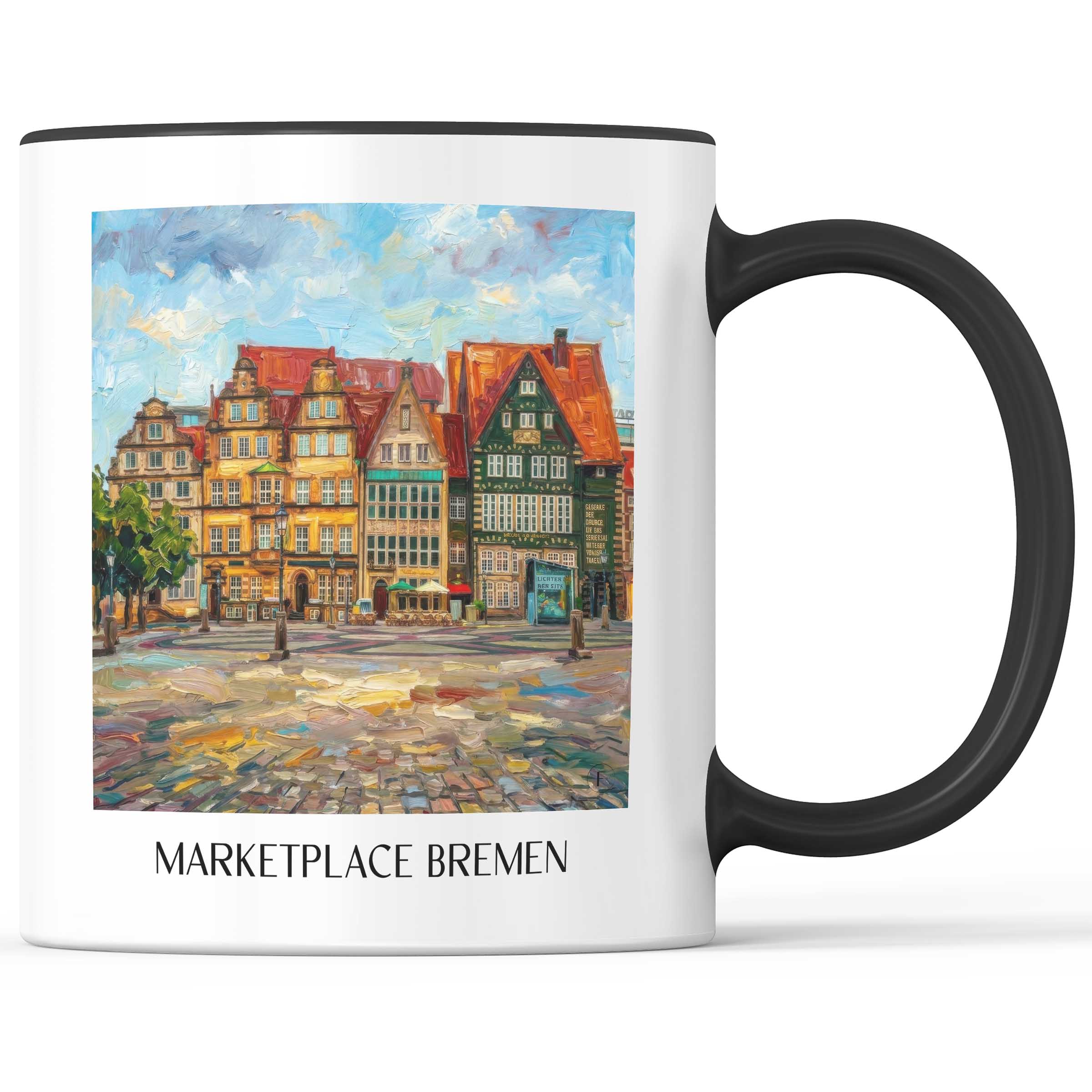 Marktplatz Kaffeebecher - Bremen - Deutschland Becher - Kaffeetasse im Ölgemälde Stil