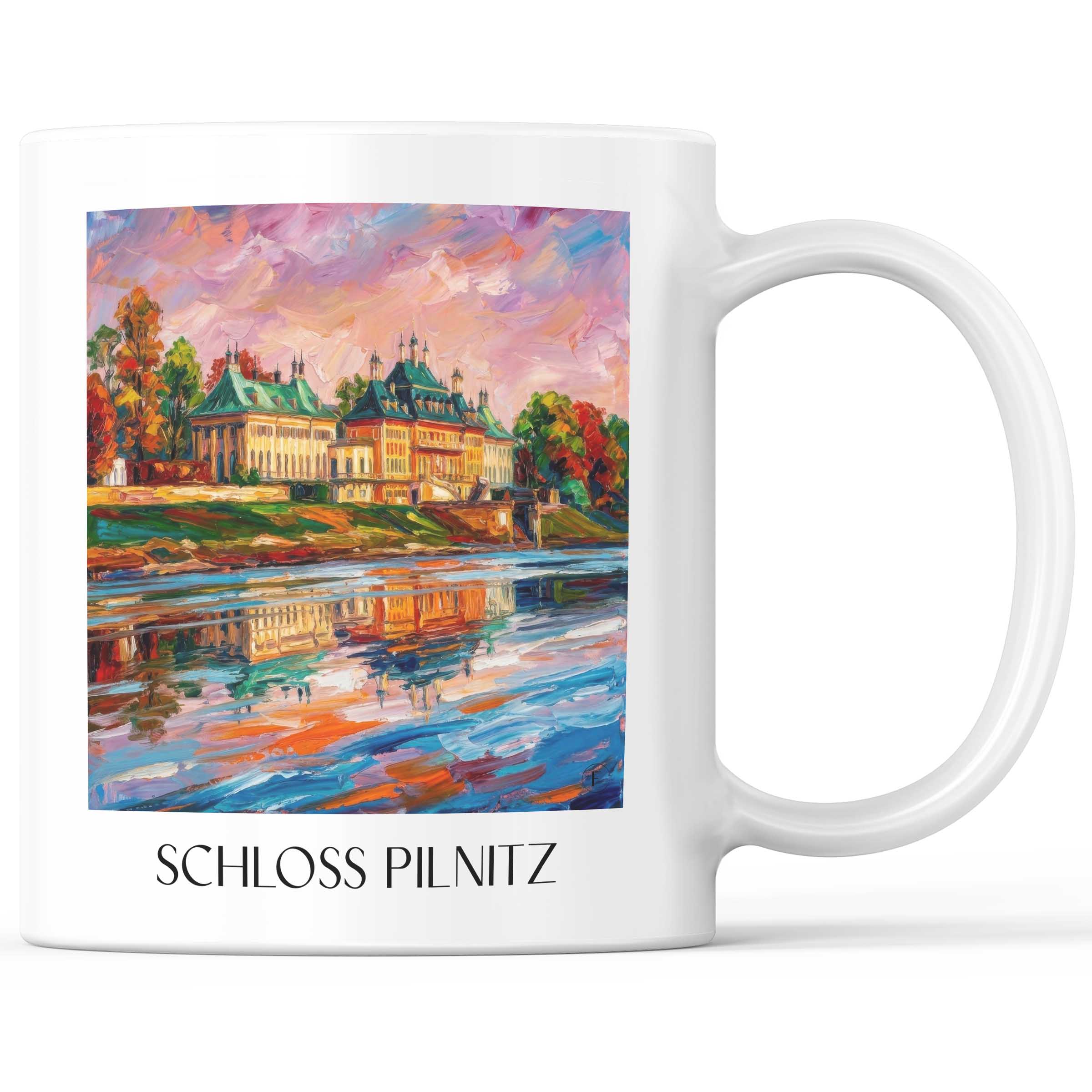 Schloss Pilnitz Kaffeebecher - Dresden - Deutschland Becher - Kaffeetasse im Ölgemälde Stil