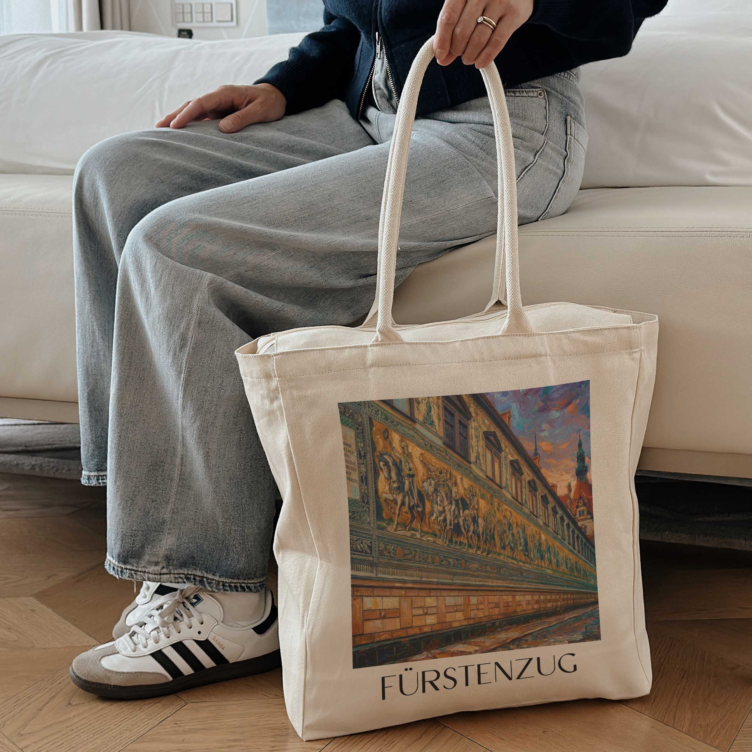 fürstenzug-dresden-deutschland-einkaufstasche-oil-painting-oelgemaelde