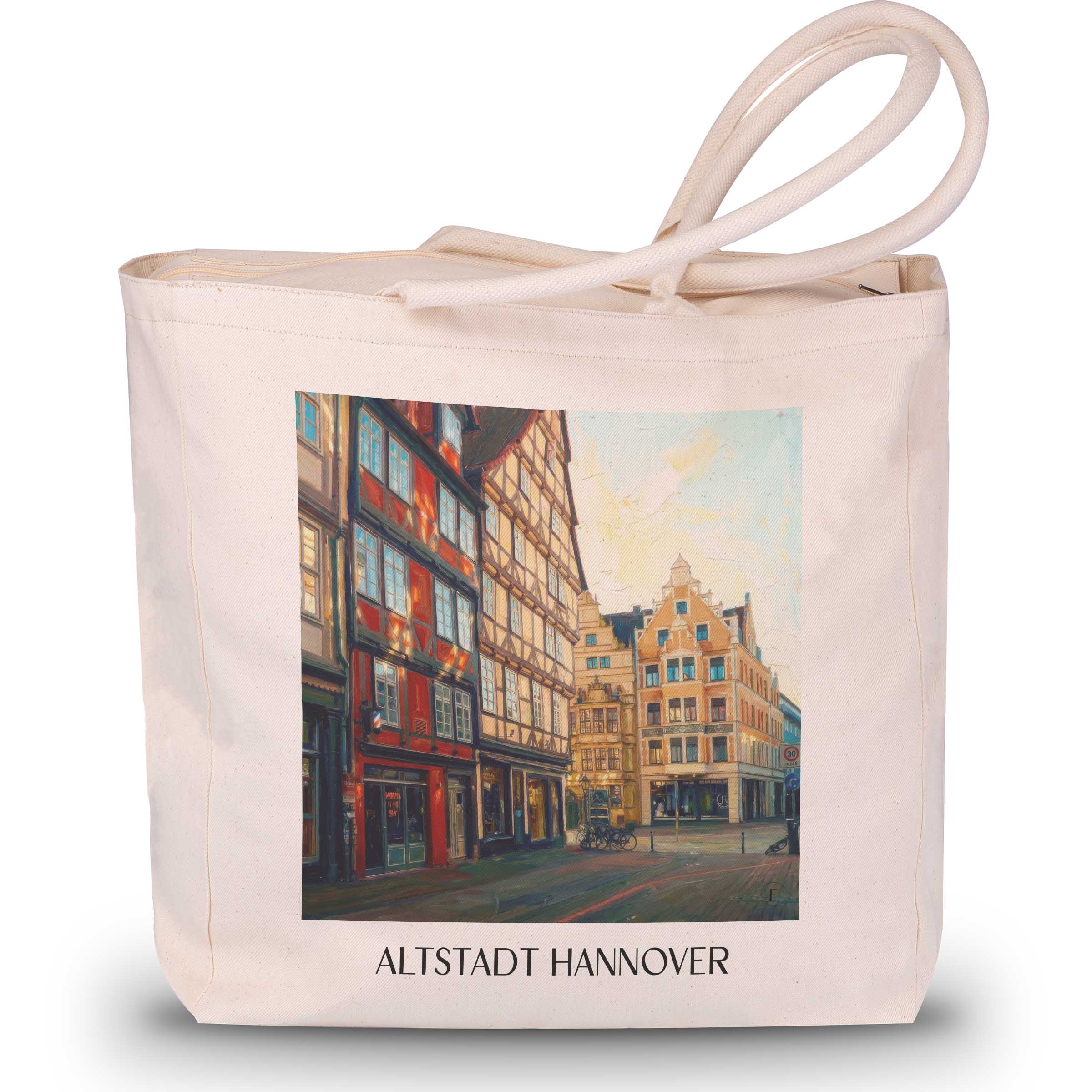 altstadt-hannover-deutschland-einkaufstasche-oil-painting-oelgemaelde