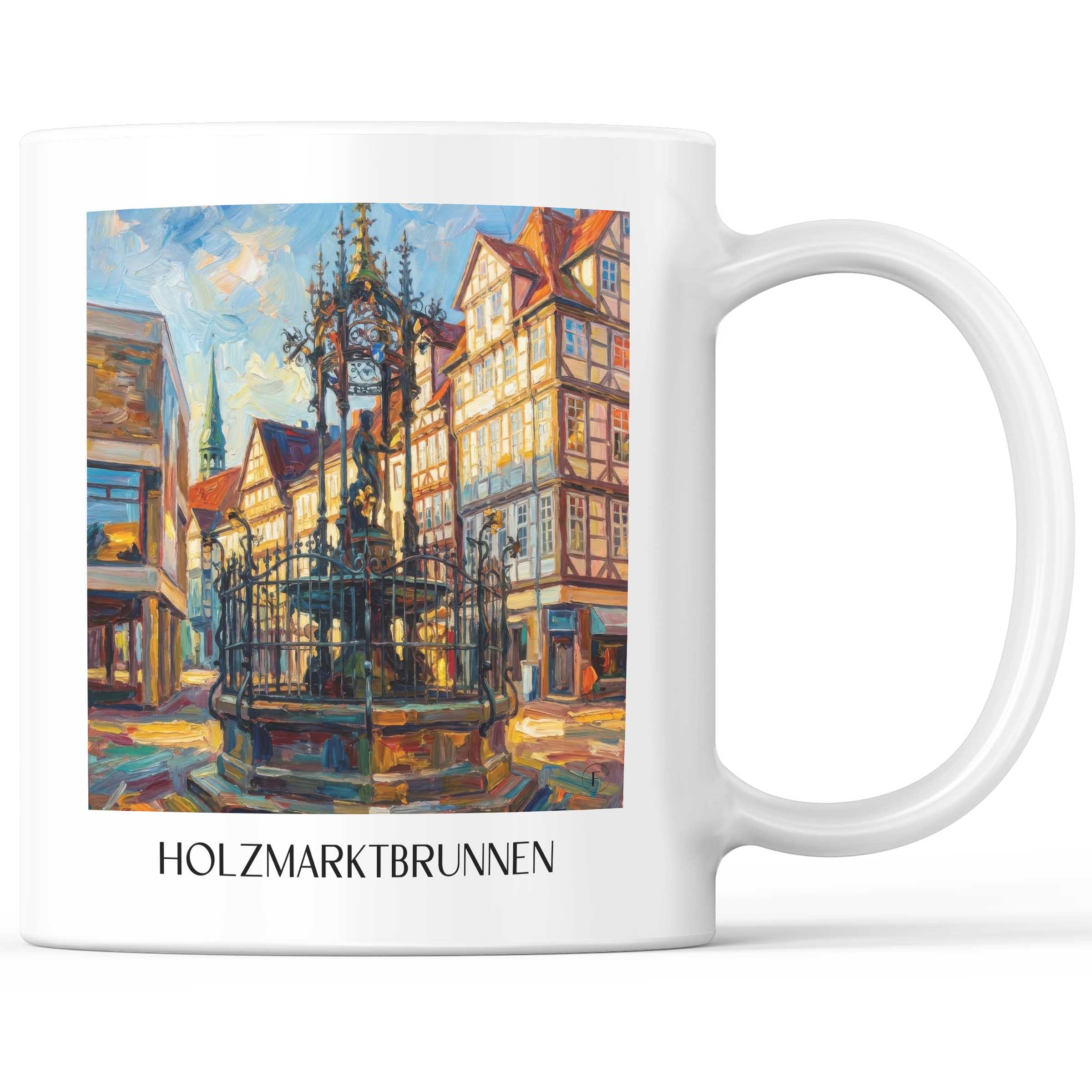 Holzmarktbrunnen Kaffeebecher - Hannover - Deutschland Becher - Kaffeetasse im Ölgemälde Stil