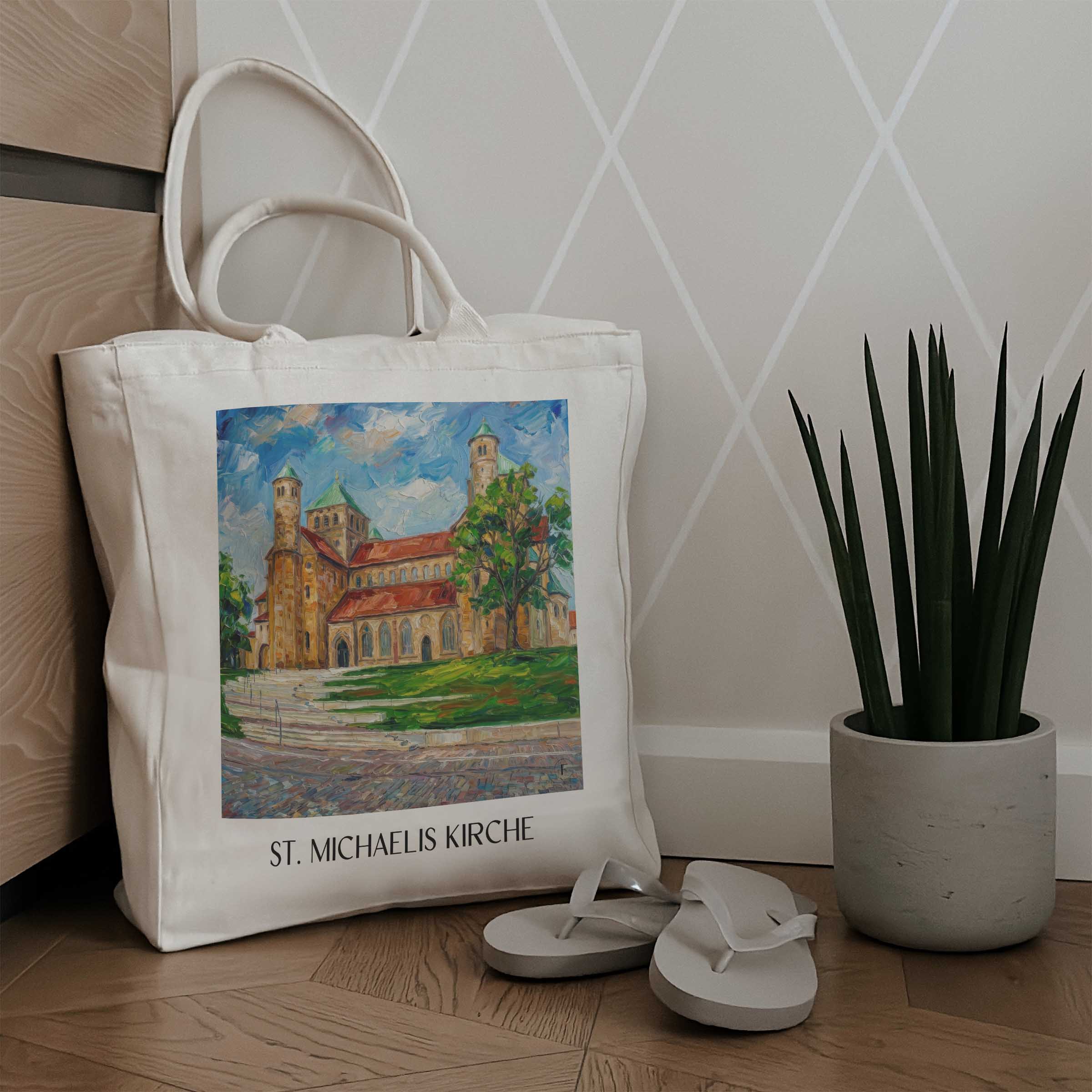 st.-michaelis-kirche-hildesheim-deutschland-einkaufstasche-oil-painting-oelgemaelde