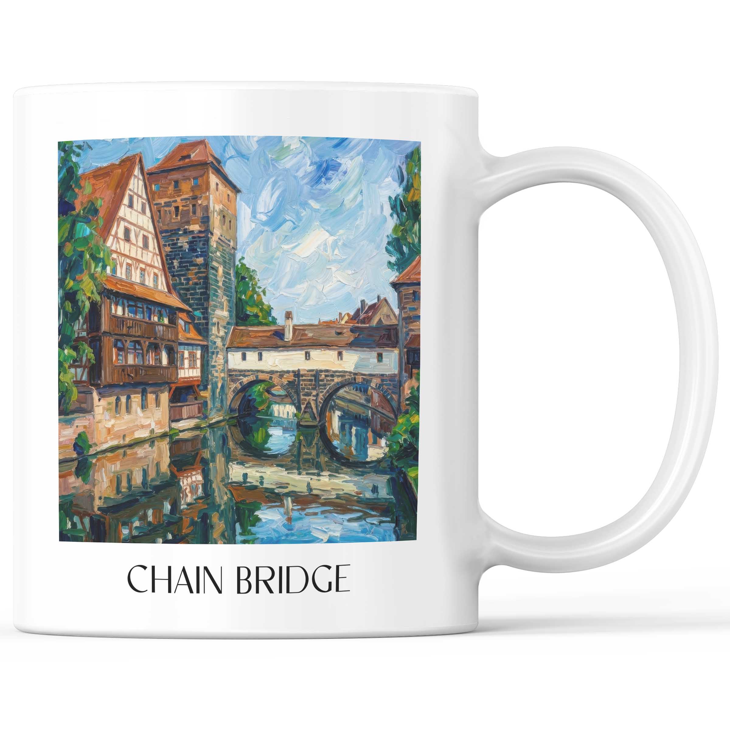 Kettensteg Kaffeebecher - Nürnberg - Deutschland Becher - Kaffeetasse im Ölgemälde Stil