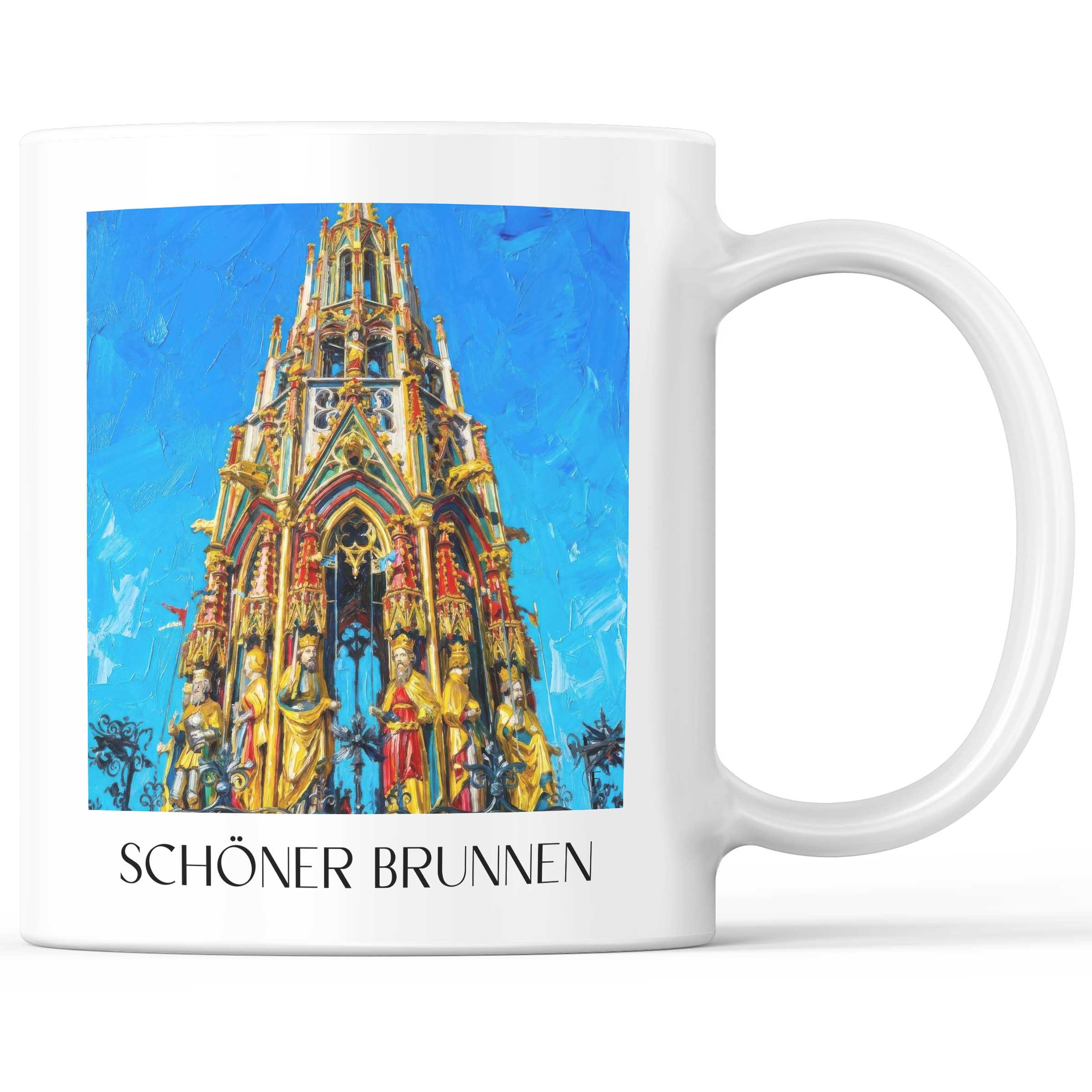 Schöner Brunnen Kaffeebecher - Nürnberg - Deutschland Becher - Kaffeetasse im Ölgemälde Stil