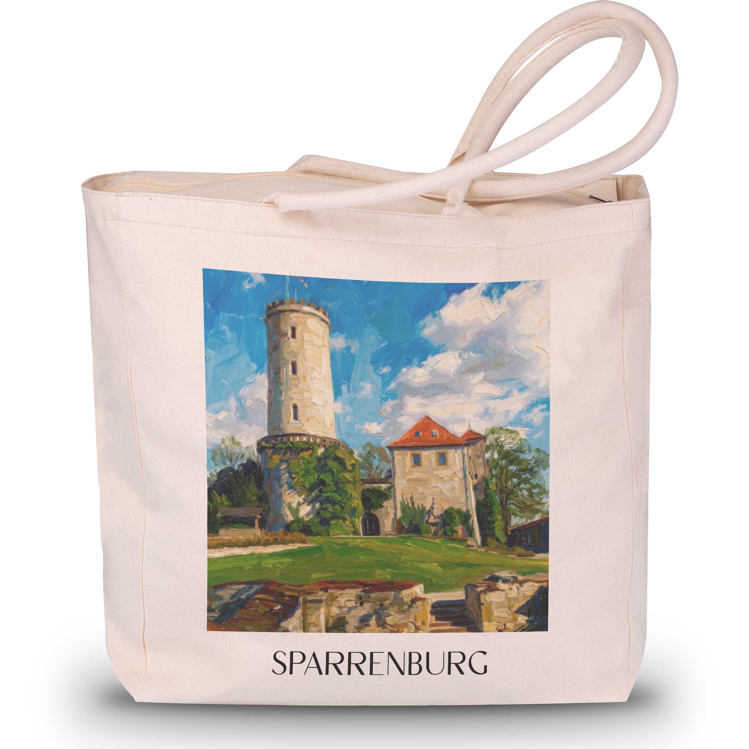 Sparrenburg Shopping Tasche - Bielefeld - Deutschland Tote Bag - Einkaufstasche im Ölgemälde Stil