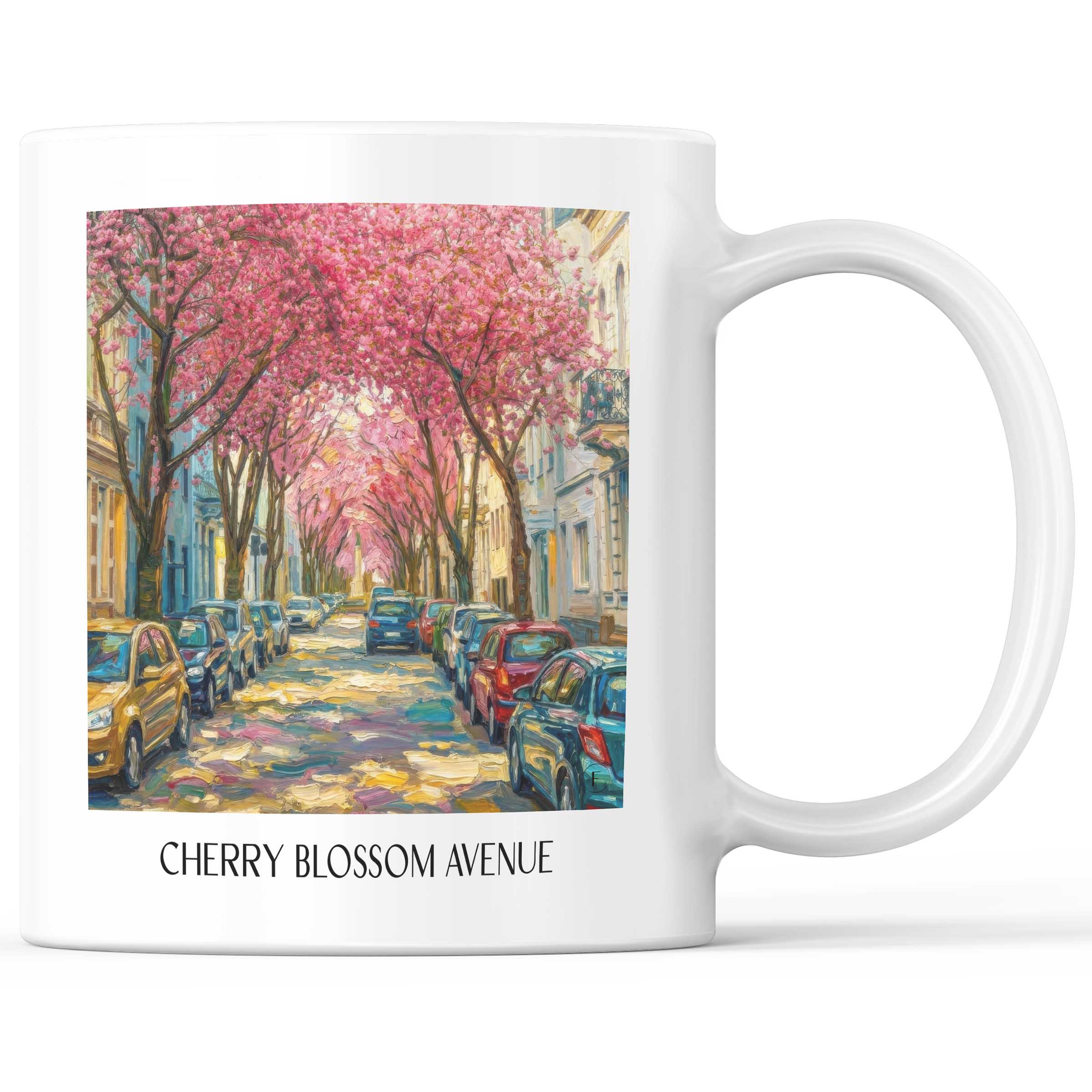 Kirschblütenallee Kaffeebecher - Bonn - Deutschland Becher - Kaffeetasse im Ölgemälde Stil