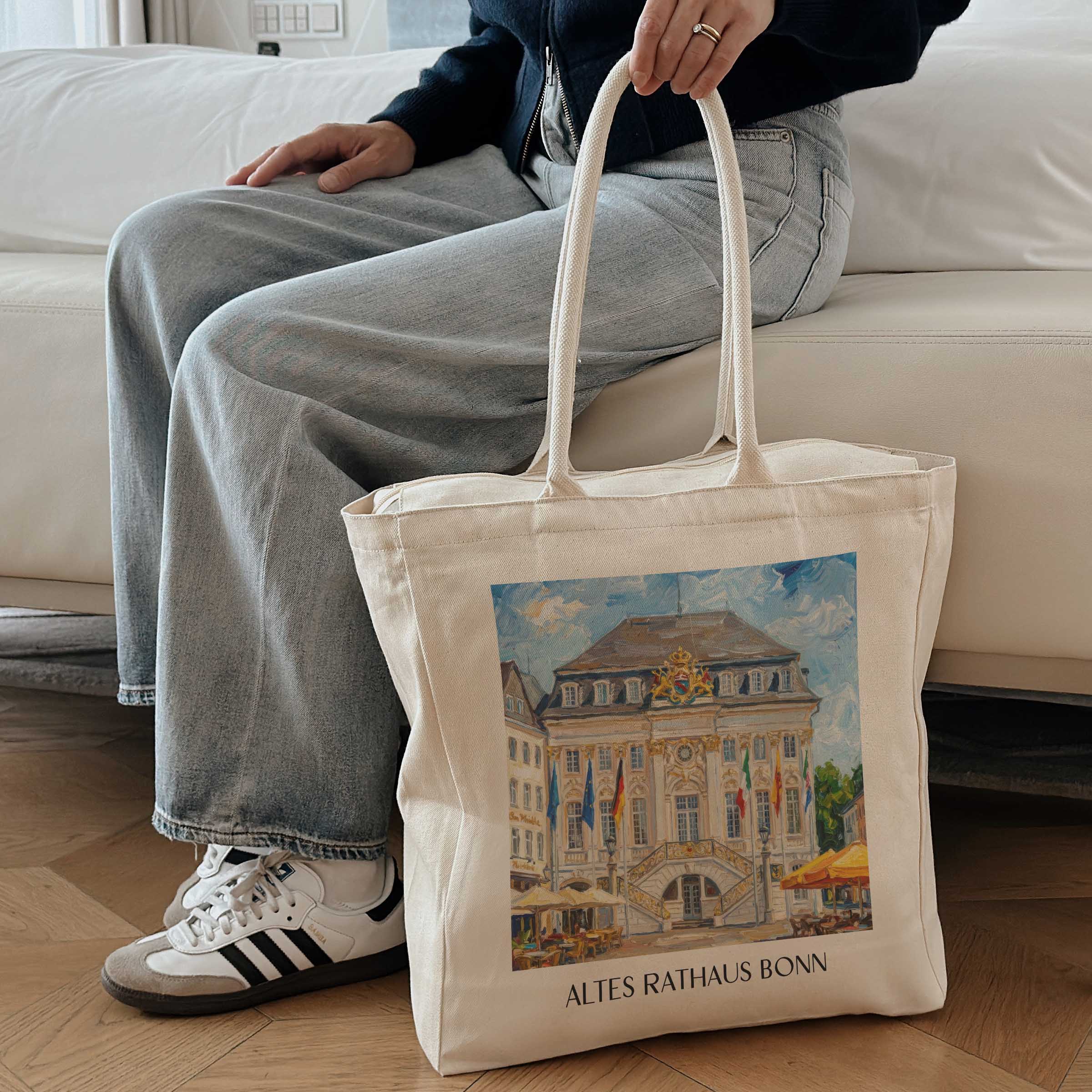 altes-rathaus-bonn-deutschland-einkaufstasche-oil-painting-oelgemaelde