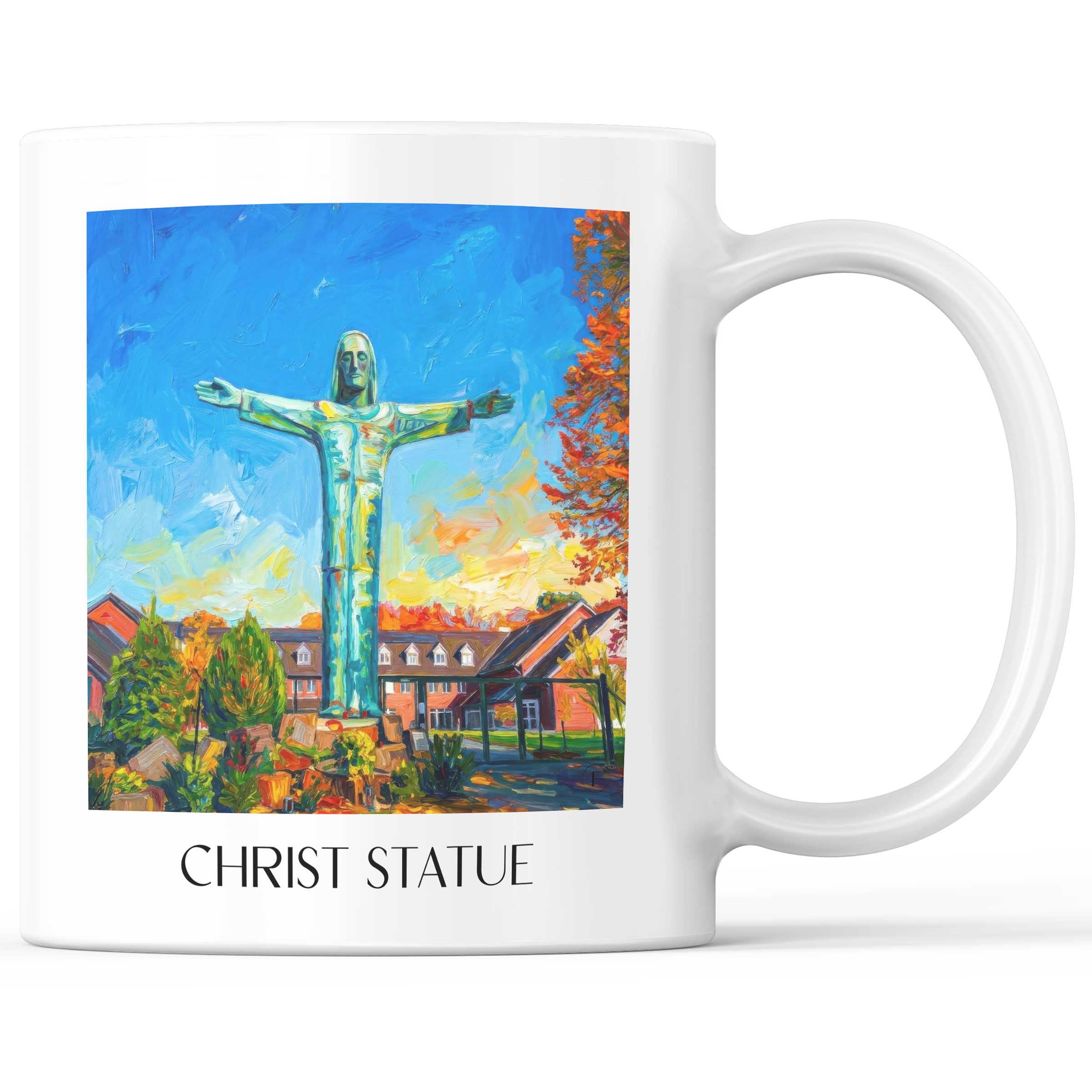 Christusstatue Kaffeebecher - Sankt Augustin - Deutschland Becher - Kaffeetasse im Ölgemälde Stil