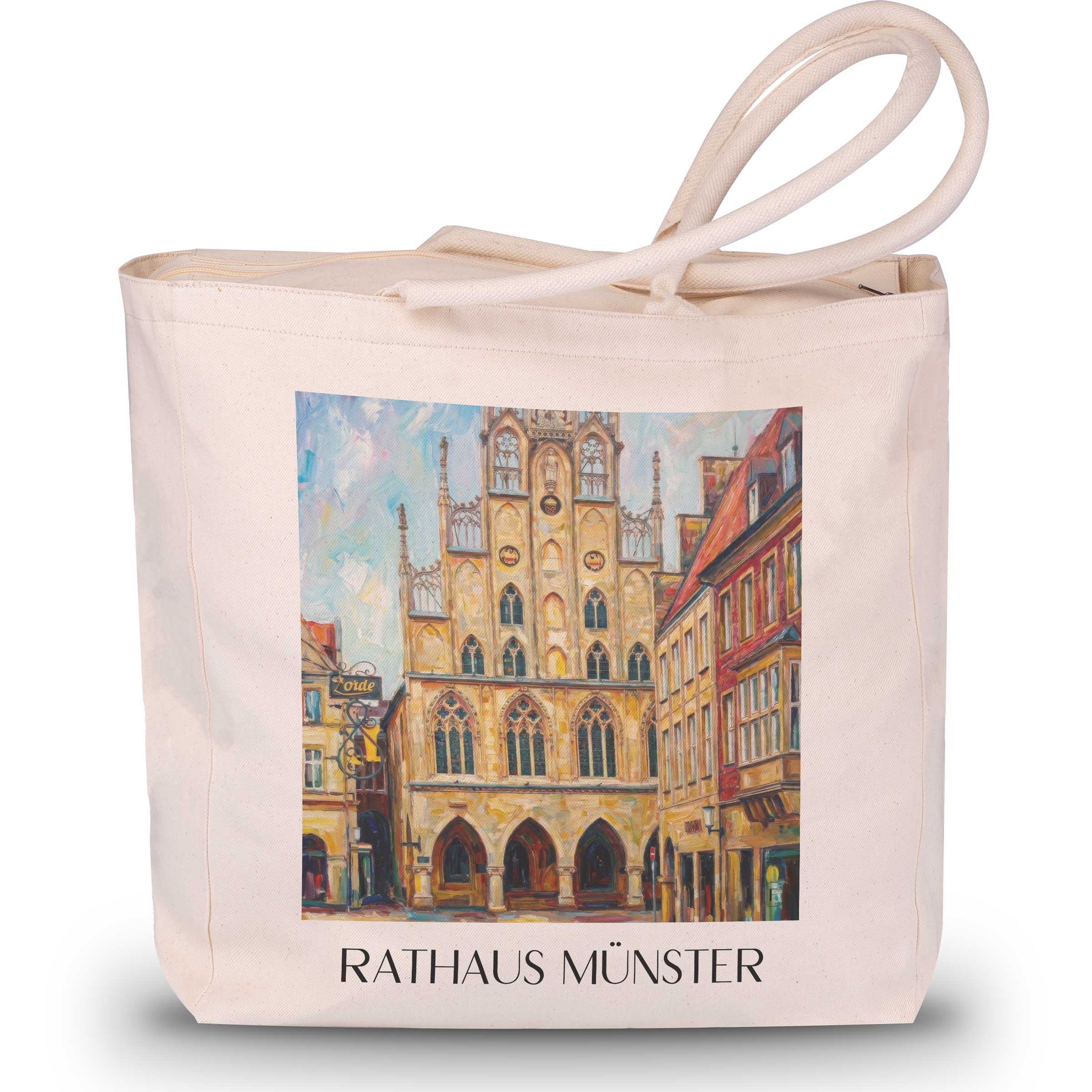 rathaus-münster-deutschland-einkaufstasche-oil-painting-oelgemaelde