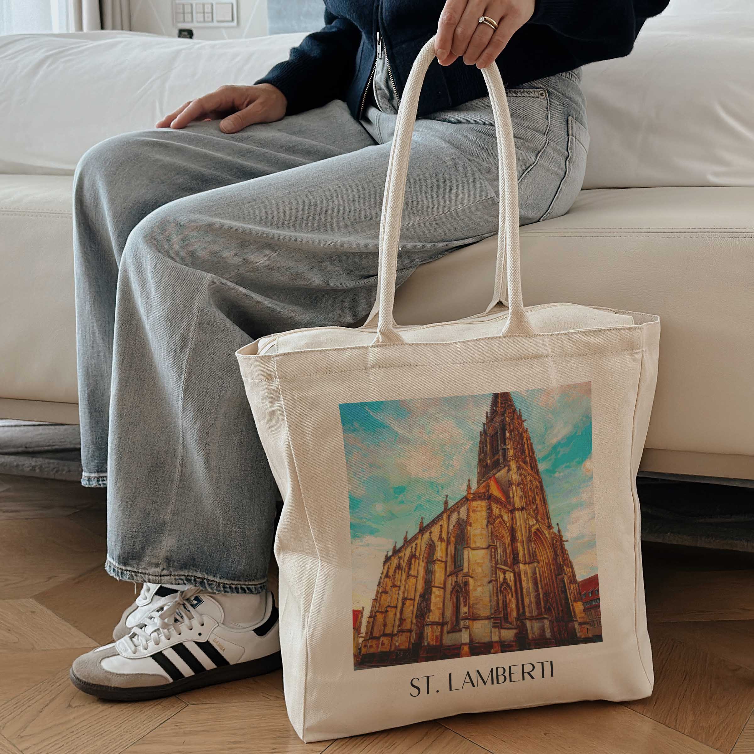 st.-lamberti-münster-deutschland-einkaufstasche-oil-painting-oelgemaelde
