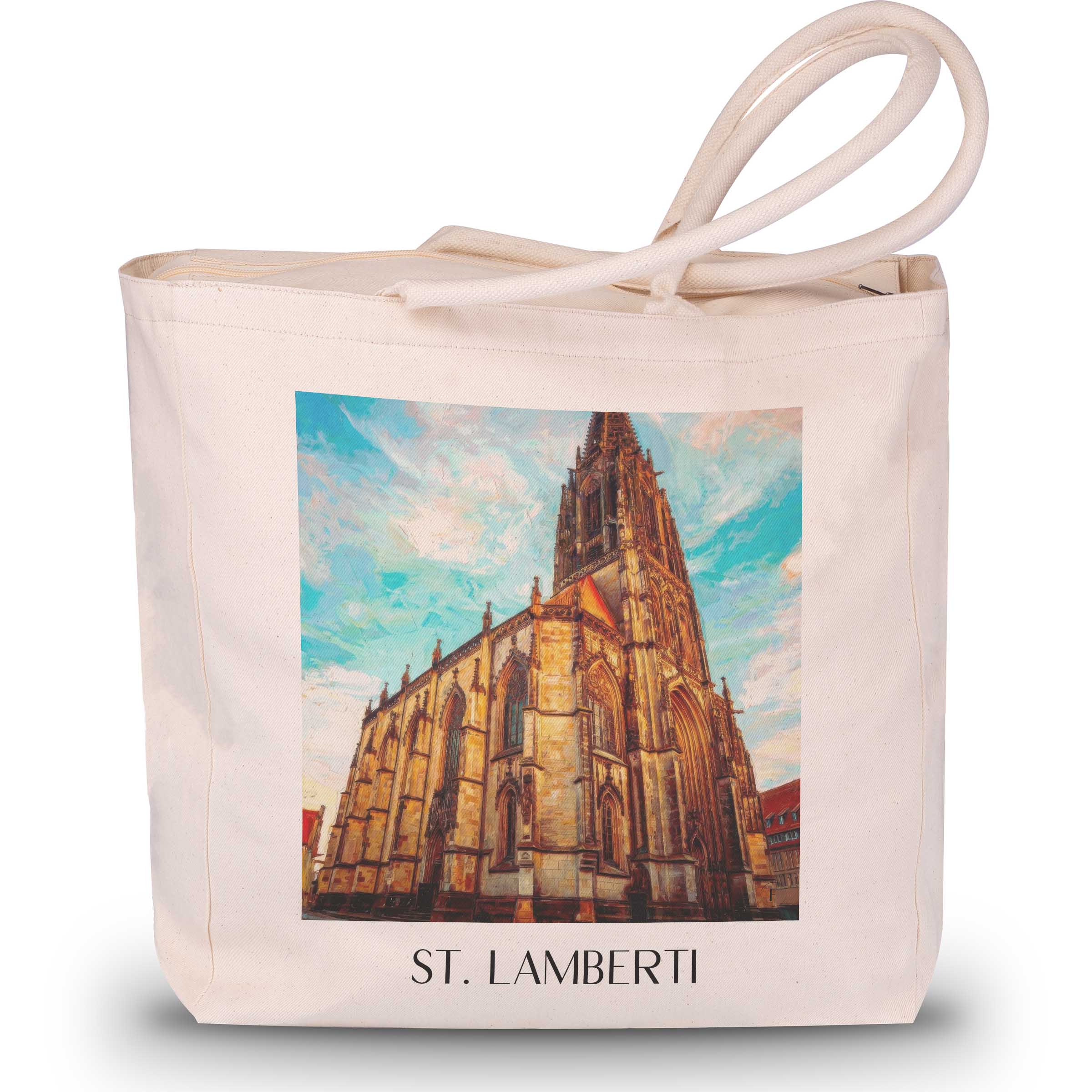 St. Lamberti Shopping Tasche - Münster - Deutschland Tote Bag - Einkaufstasche im Ölgemälde Stil
