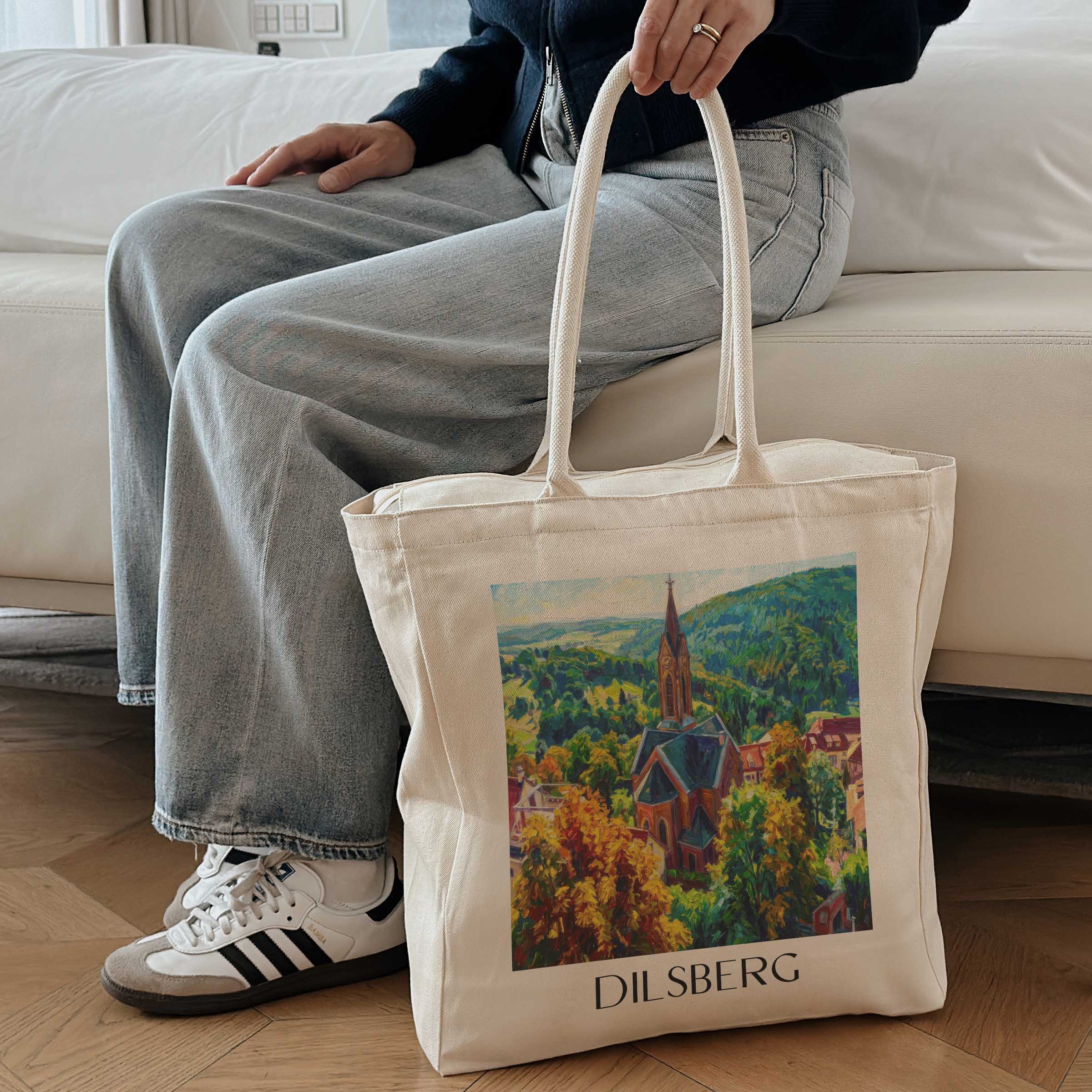 dilsberg-neckartal-deutschland-einkaufstasche-oil-painting-oelgemaelde