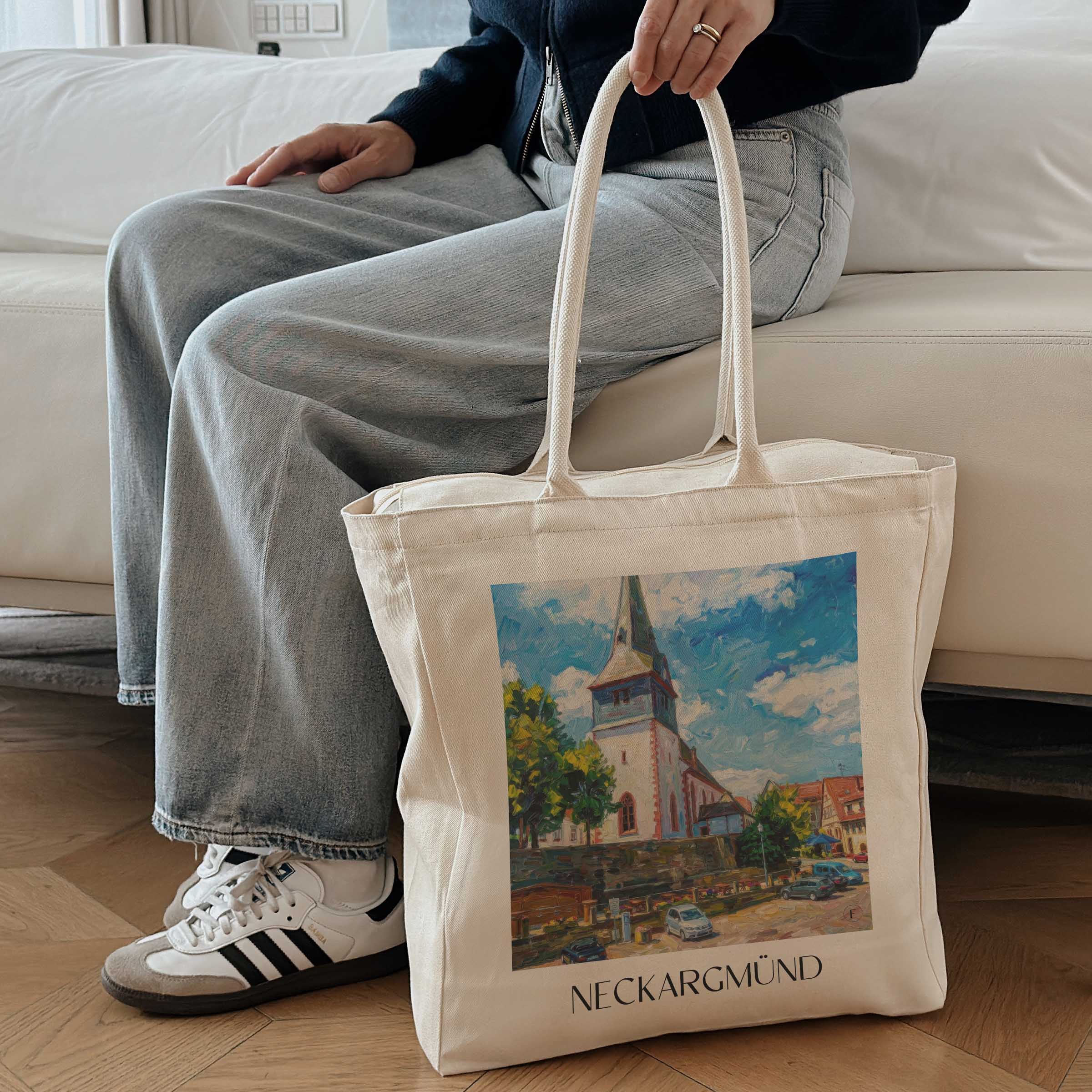 neckargmünd-neckartal-deutschland-einkaufstasche-oil-painting-oelgemaelde