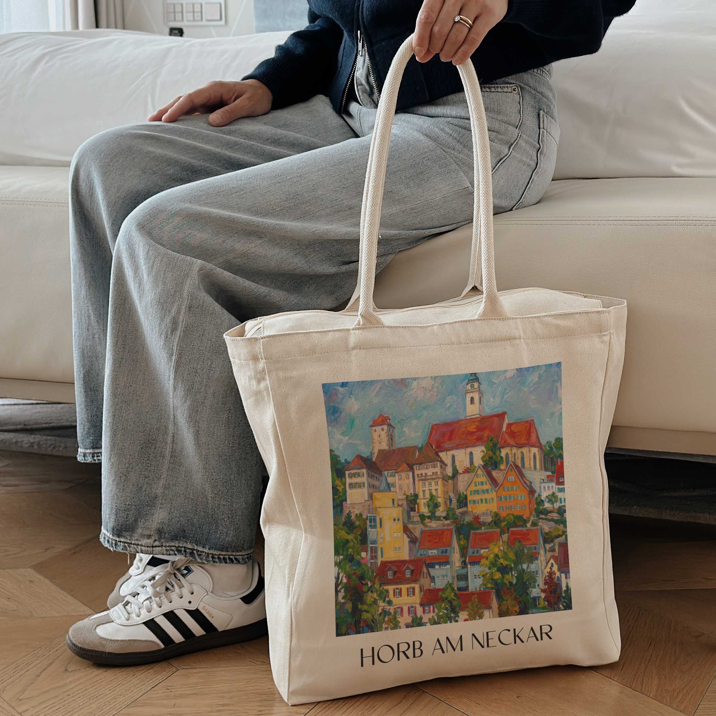 horb-am-neckar-neckartal-deutschland-einkaufstasche-oil-painting-oelgemaelde