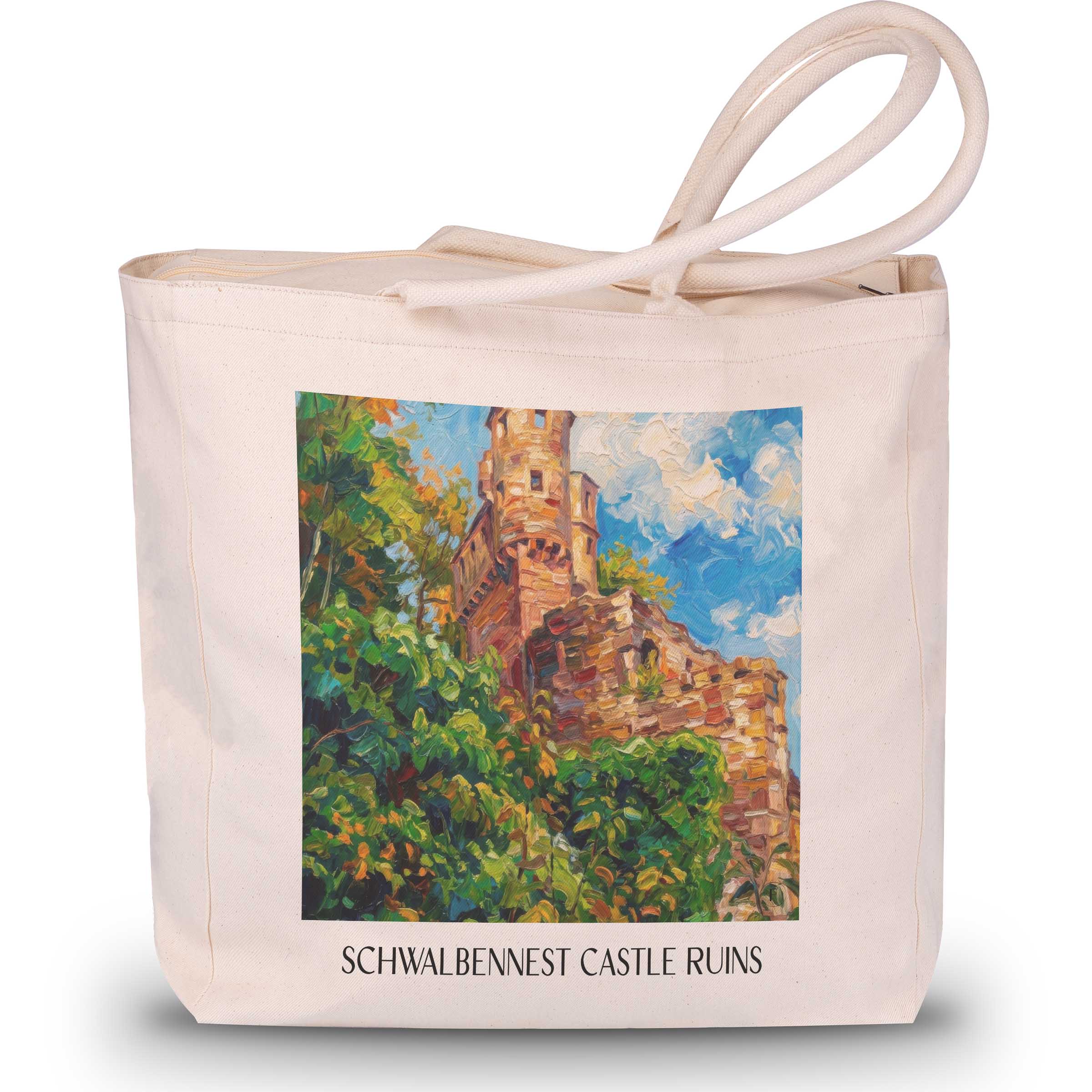 Burgruine Schwalbennest Shopping Tasche - Neckarsteinnach - Deutschland Tote Bag - Einkaufstasche im Ölgemälde Stil