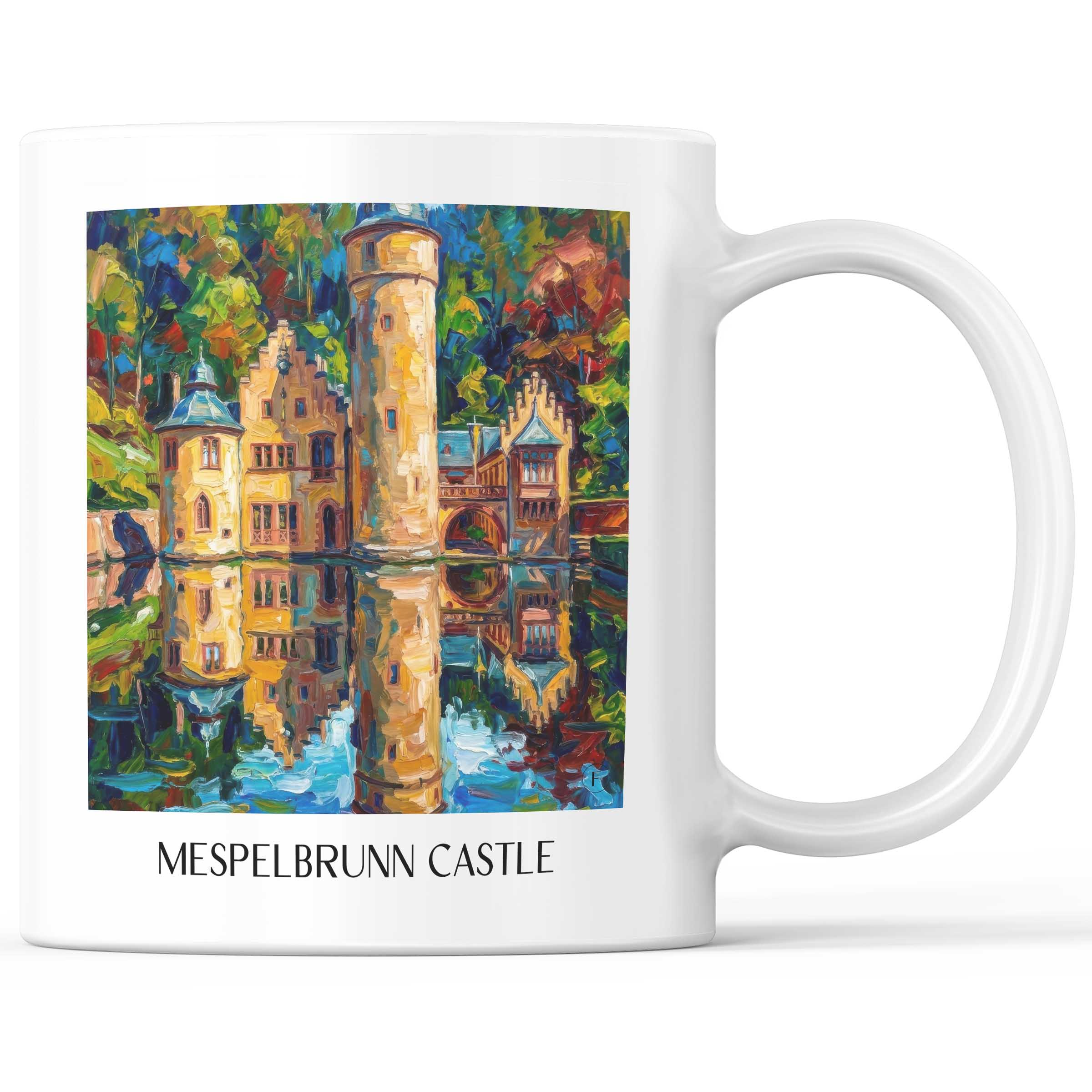 Schloss Mespelbrunn Kaffeebecher - Spessart - Deutschland Becher - Kaffeetasse im Ölgemälde Stil