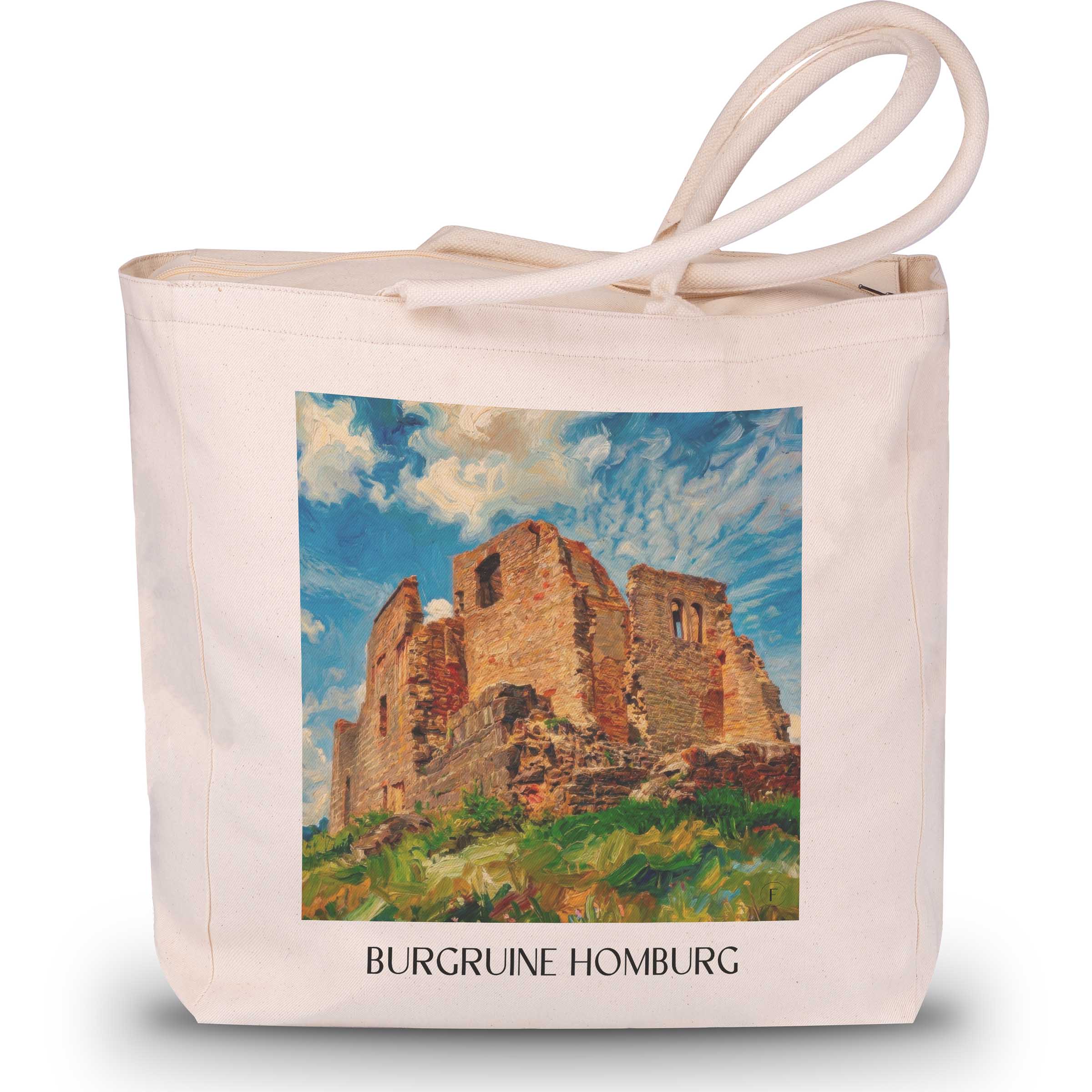 burgruine-homburg-spessart-deutschland-einkaufstasche-oil-painting-oelgemaelde