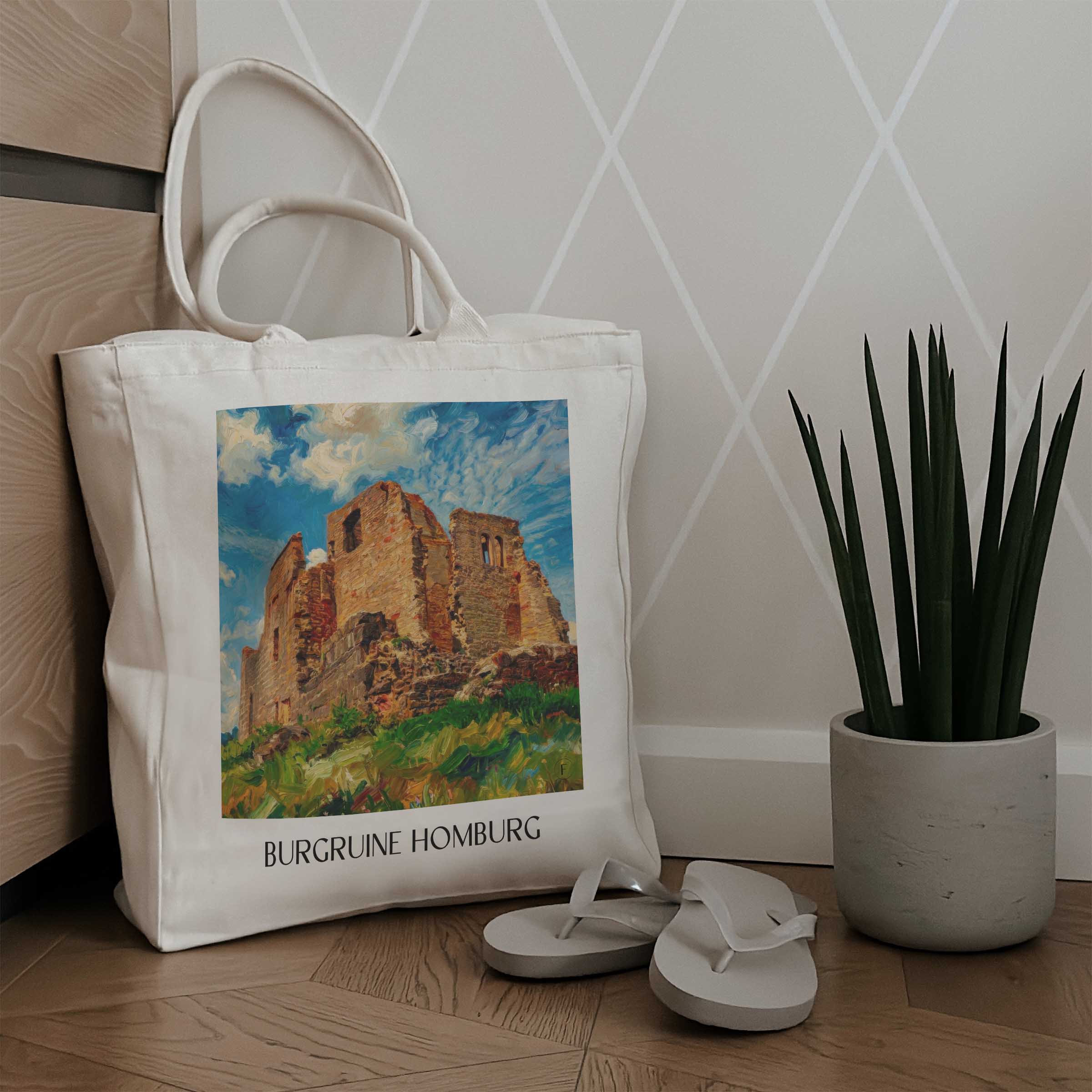 burgruine-homburg-spessart-deutschland-einkaufstasche-oil-painting-oelgemaelde