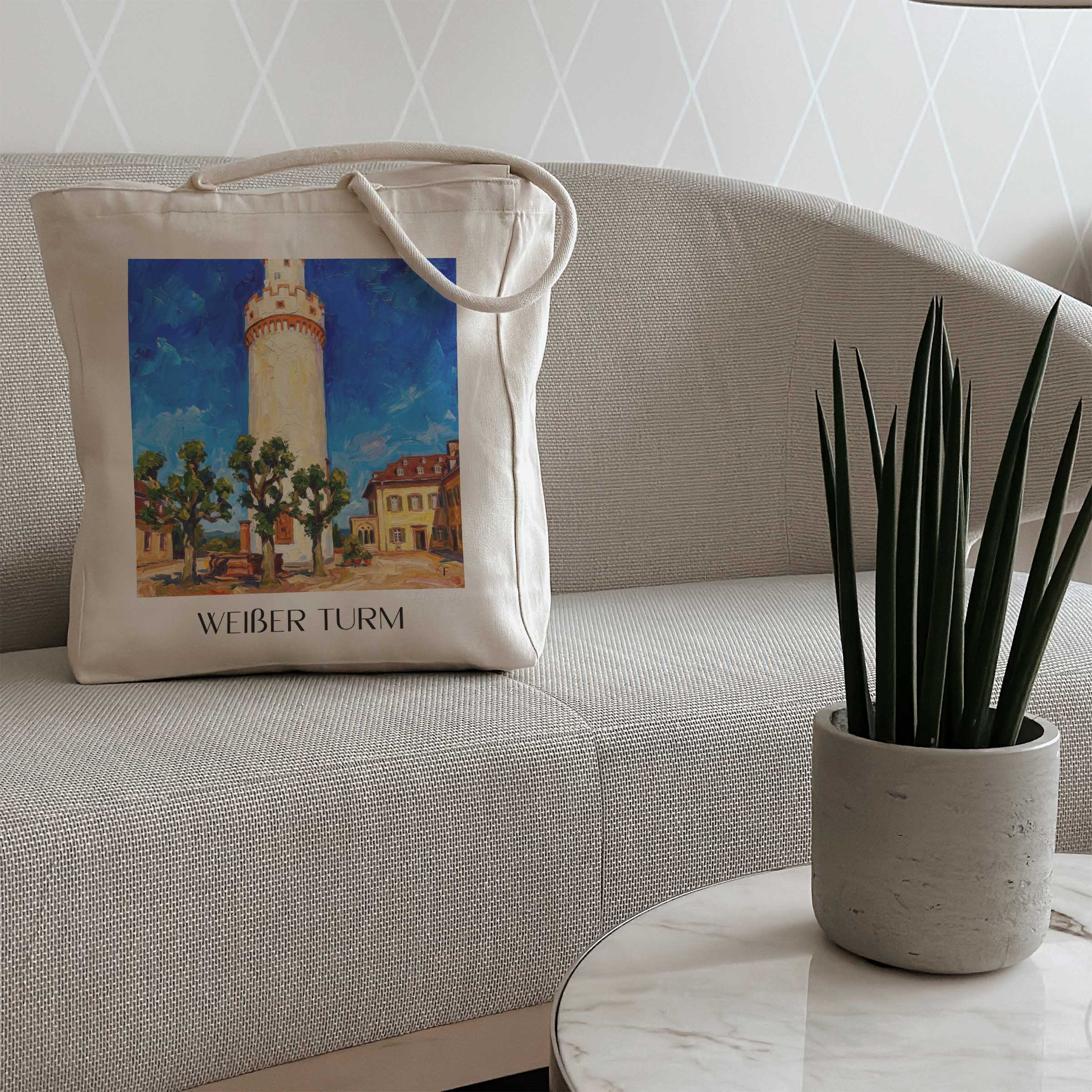 weißer-turm-bad-homburg-deutschland-einkaufstasche-oil-painting-oelgemaelde