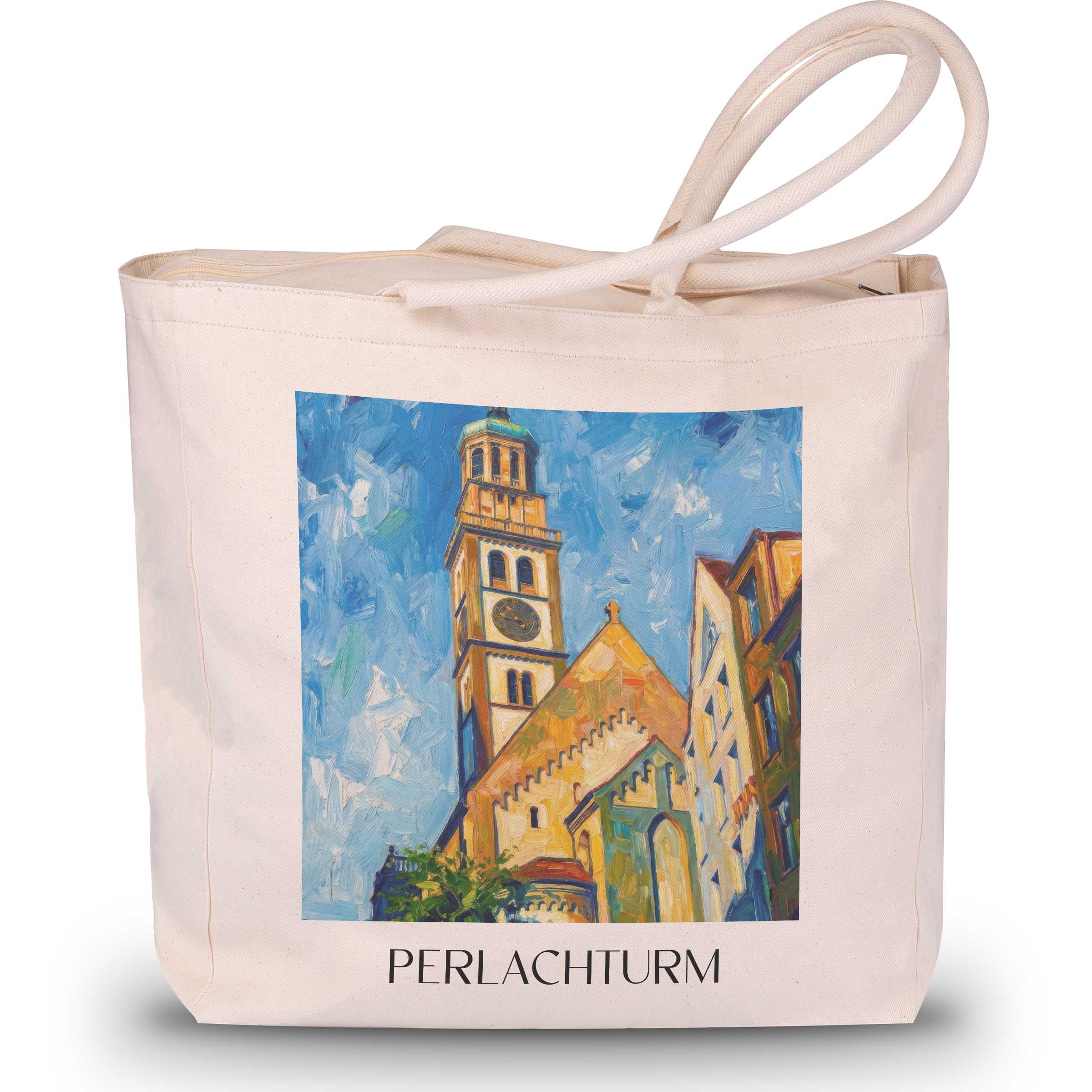 perlachturm-augsburg-deutschland-einkaufstasche-oil-painting-oelgemaelde