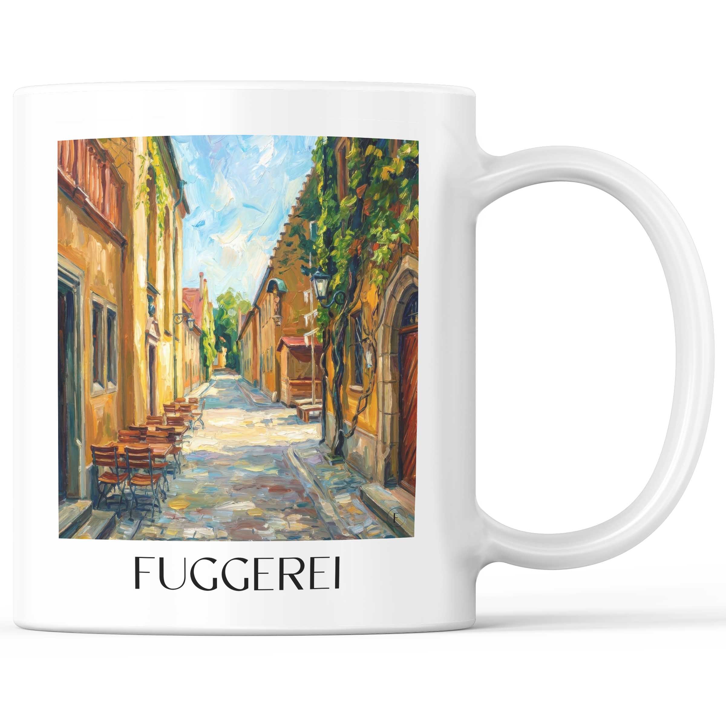 Fuggerei Kaffeebecher - Augsburg - Deutschland Becher - Kaffeetasse im Ölgemälde Stil