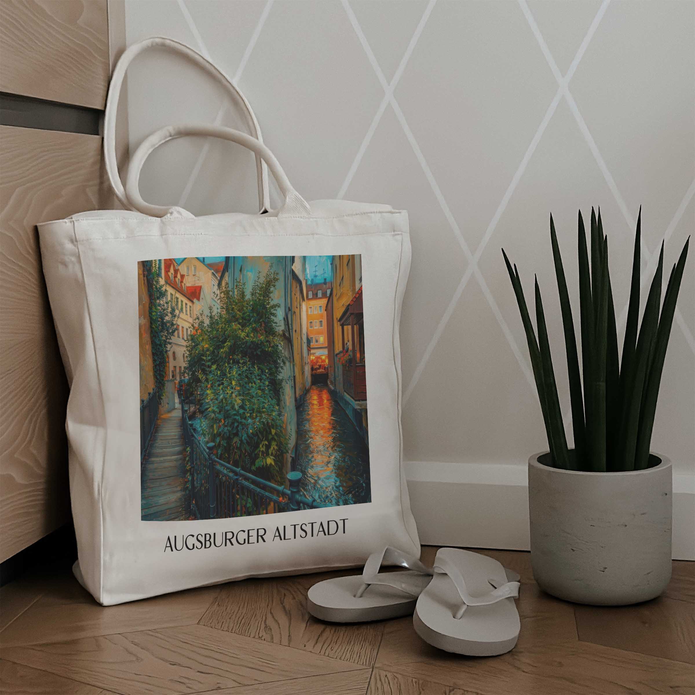 altstadt-augsburg-deutschland-einkaufstasche-oil-painting-oelgemaelde