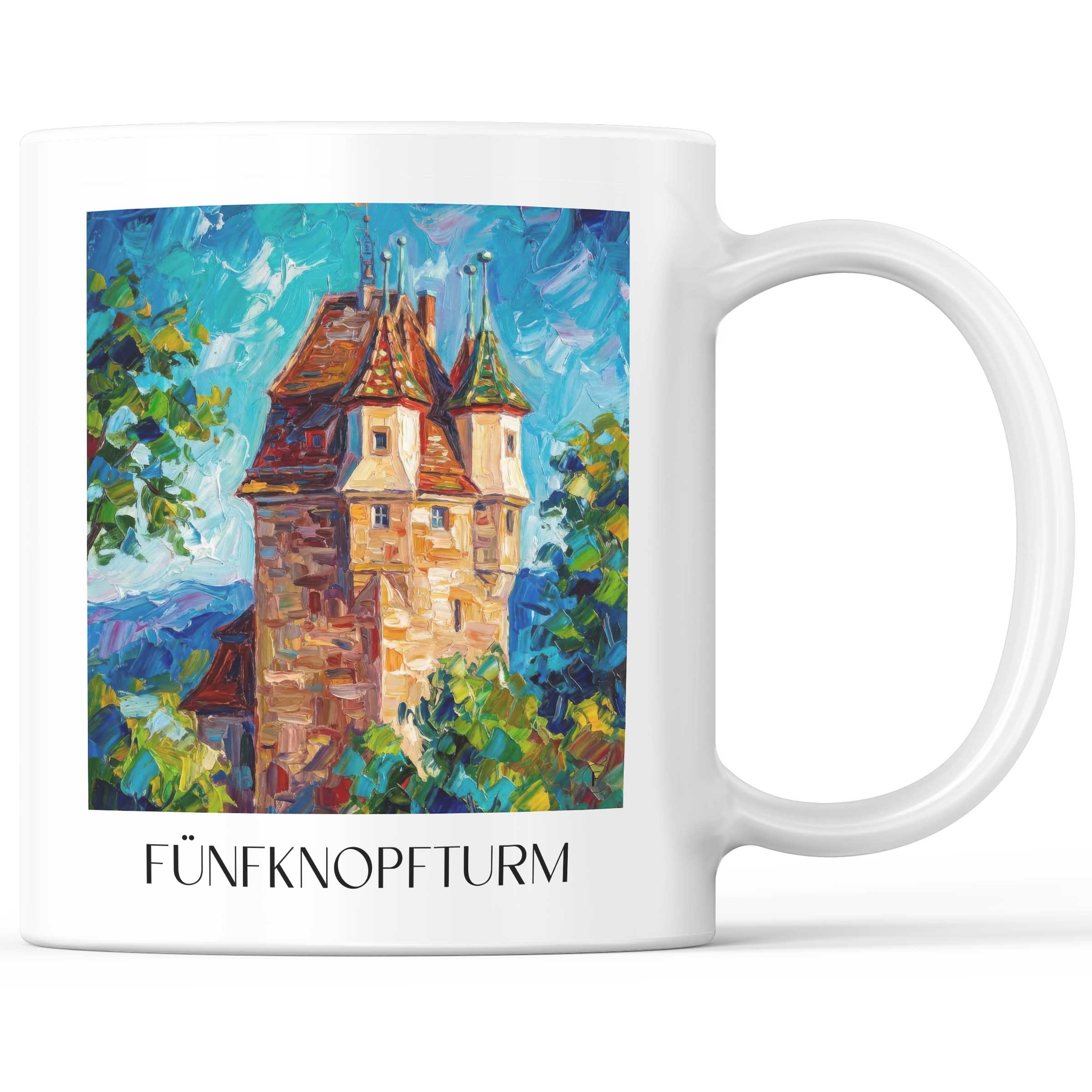 fünfknopfturm-schwäbisch-gmünd-deutschland-kaffeebecher-oil-painting-oelgemaelde