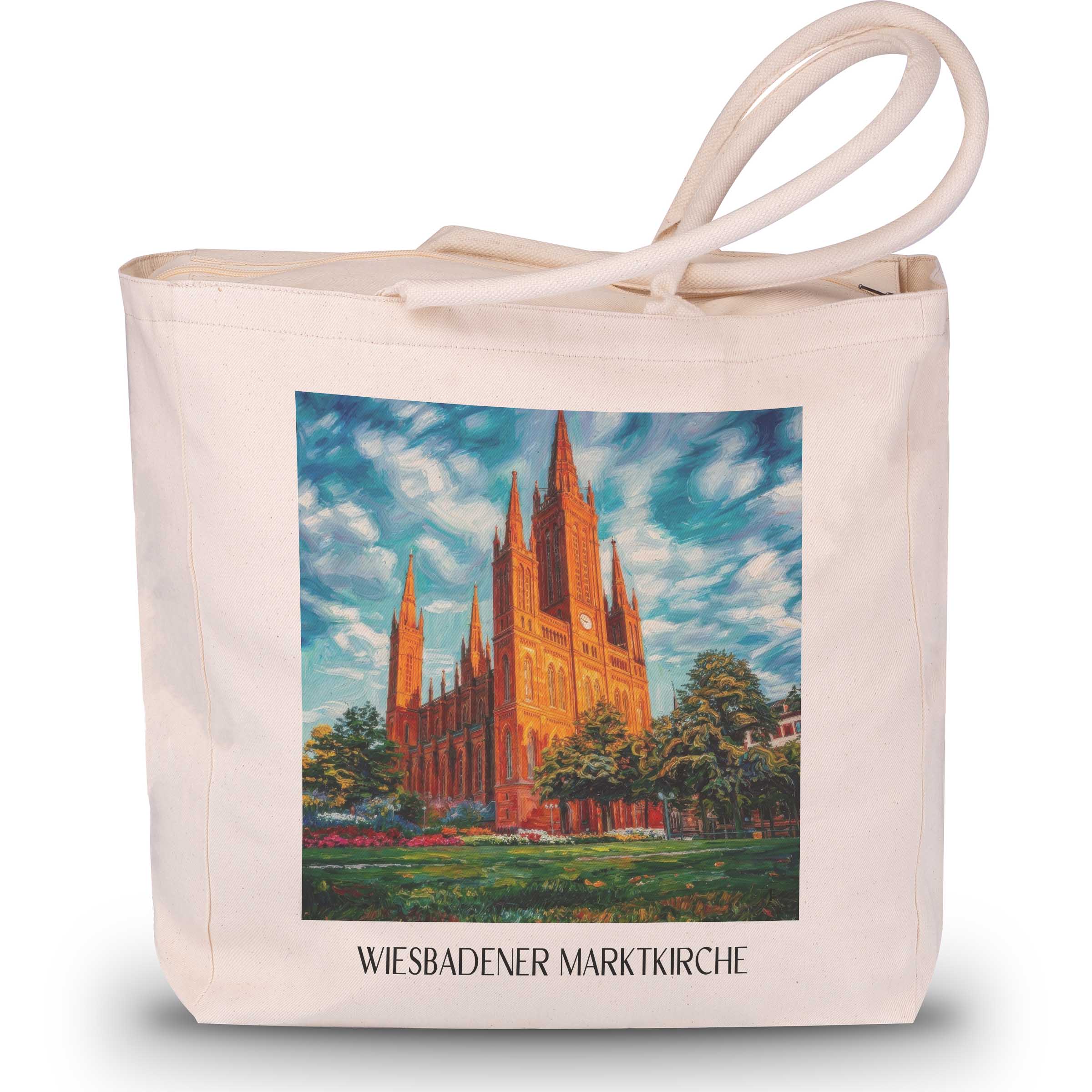 marktkirche-wiesbaden-deutschland-einkaufstasche-oil-painting-oelgemaelde