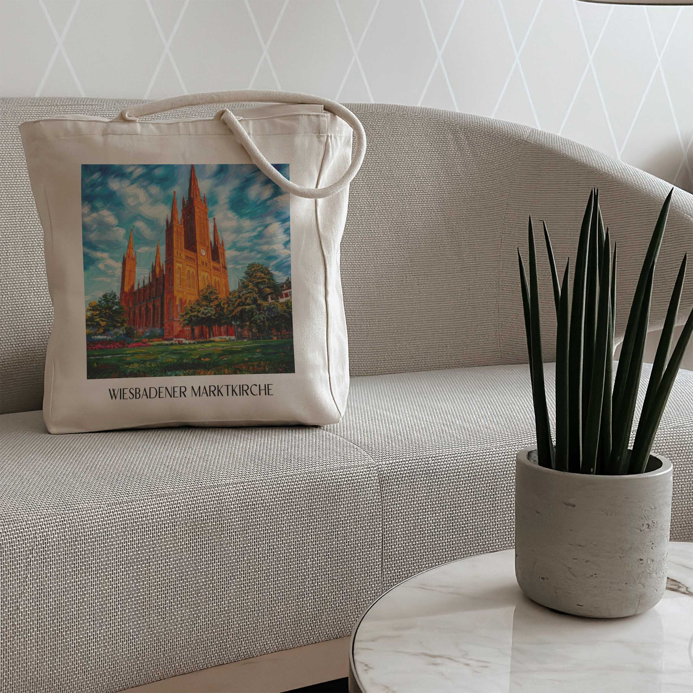 marktkirche-wiesbaden-deutschland-einkaufstasche-oil-painting-oelgemaelde