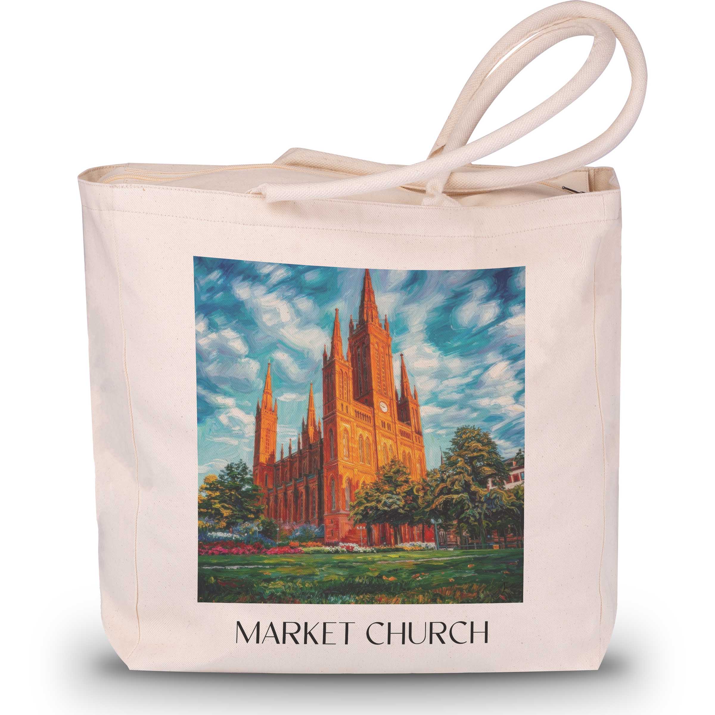 Marktkirche Shopping Tasche - Wiesbaden - Deutschland Tote Bag - Einkaufstasche im Ölgemälde Stil