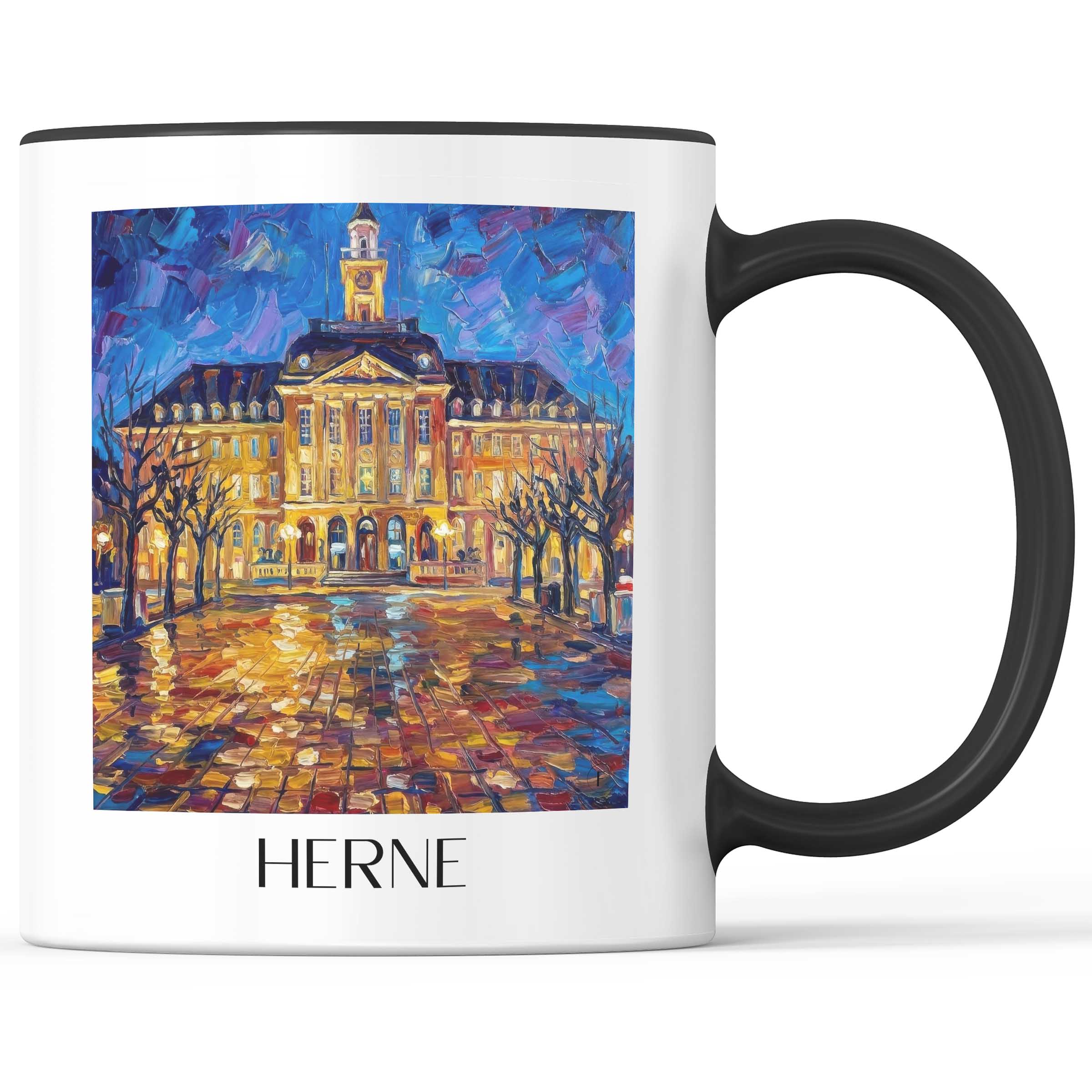 Herne Kaffeebecher - Ruhrgebiet - Deutschland Becher - Kaffeetasse im Ölgemälde Stil