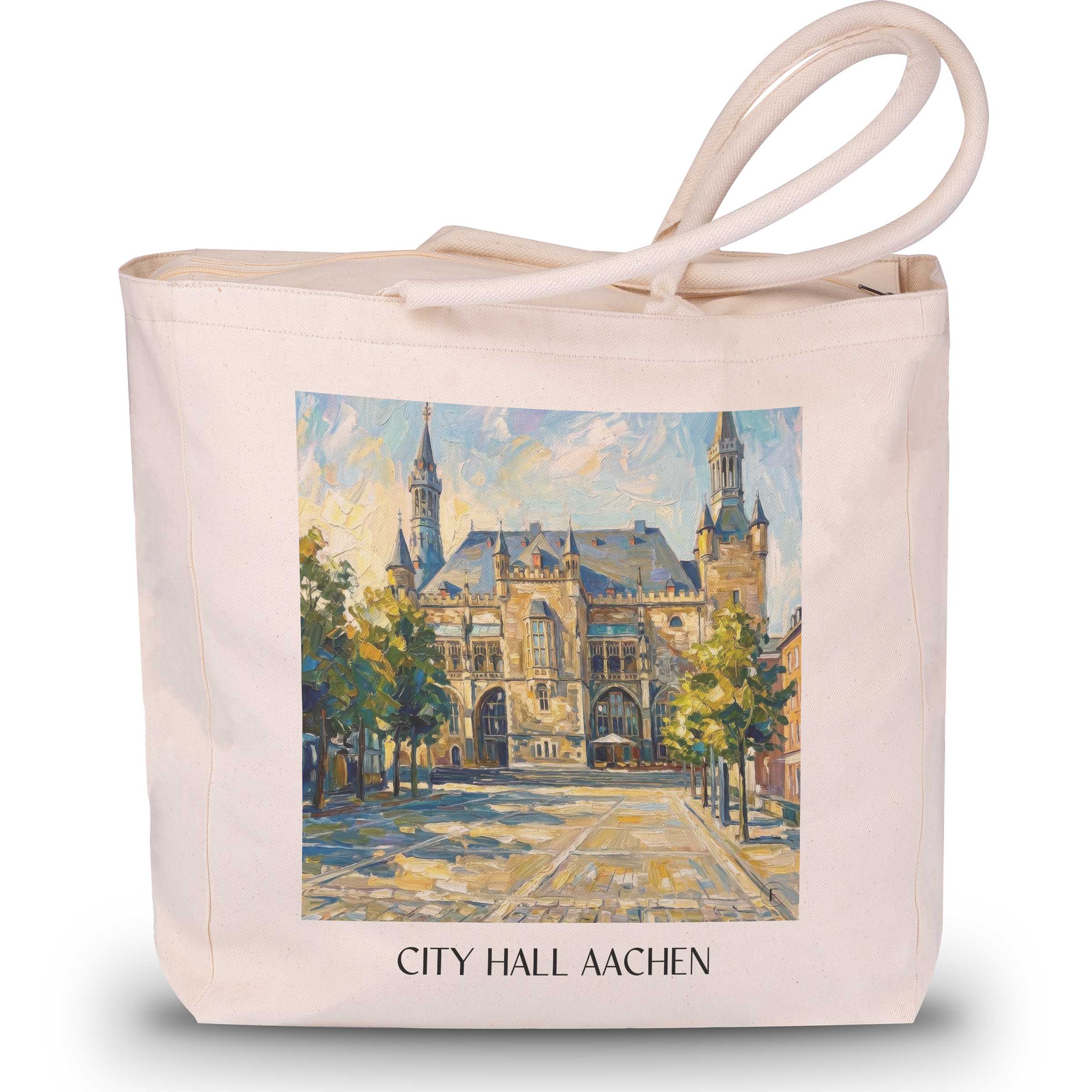 Rathaus Shopping Tasche - Aachen - Deutschland Tote Bag - Einkaufstasche im Ölgemälde Stil