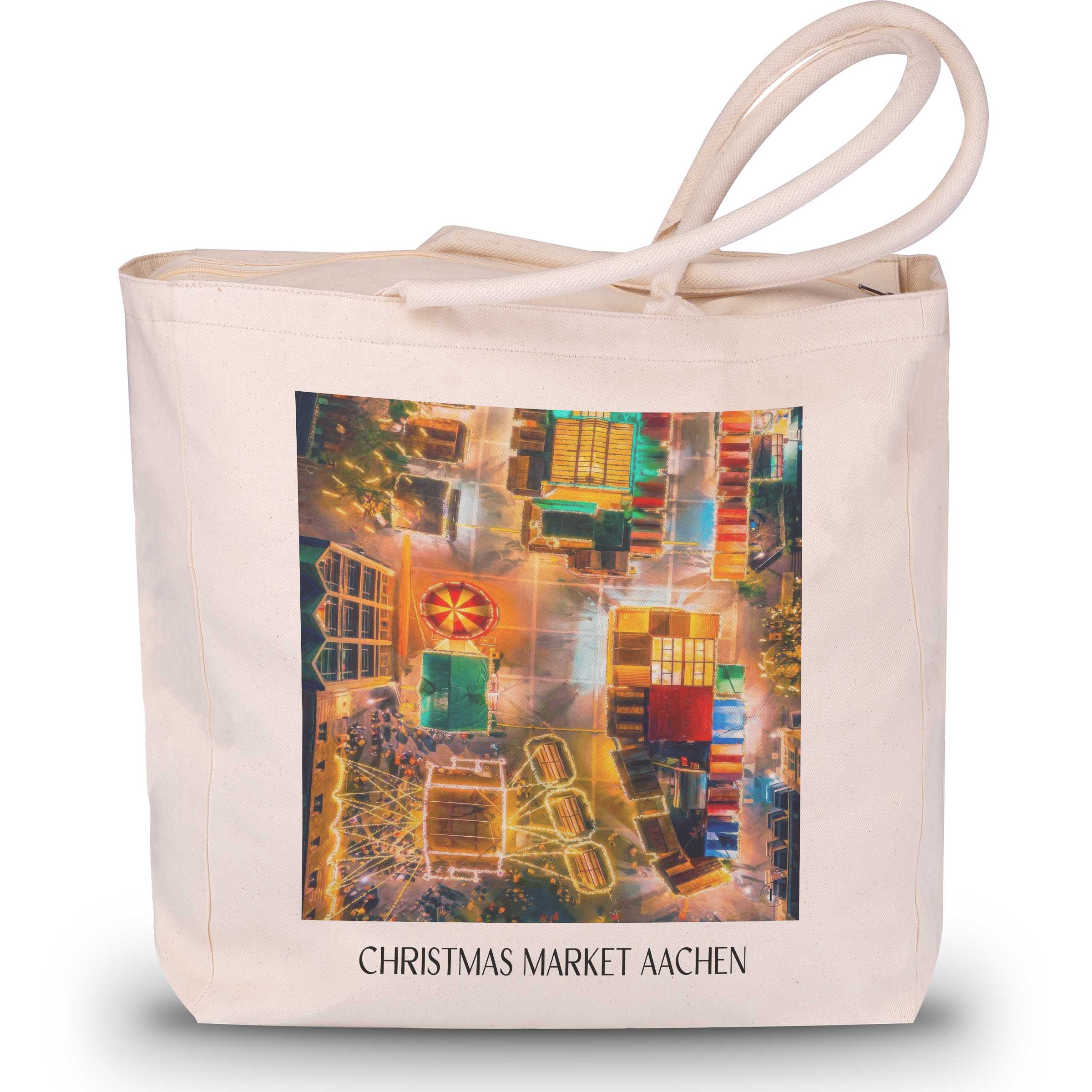 Weihnachtsmarkt Shopping Tasche - Aachen - Deutschland Tote Bag - Einkaufstasche im Ölgemälde Stil
