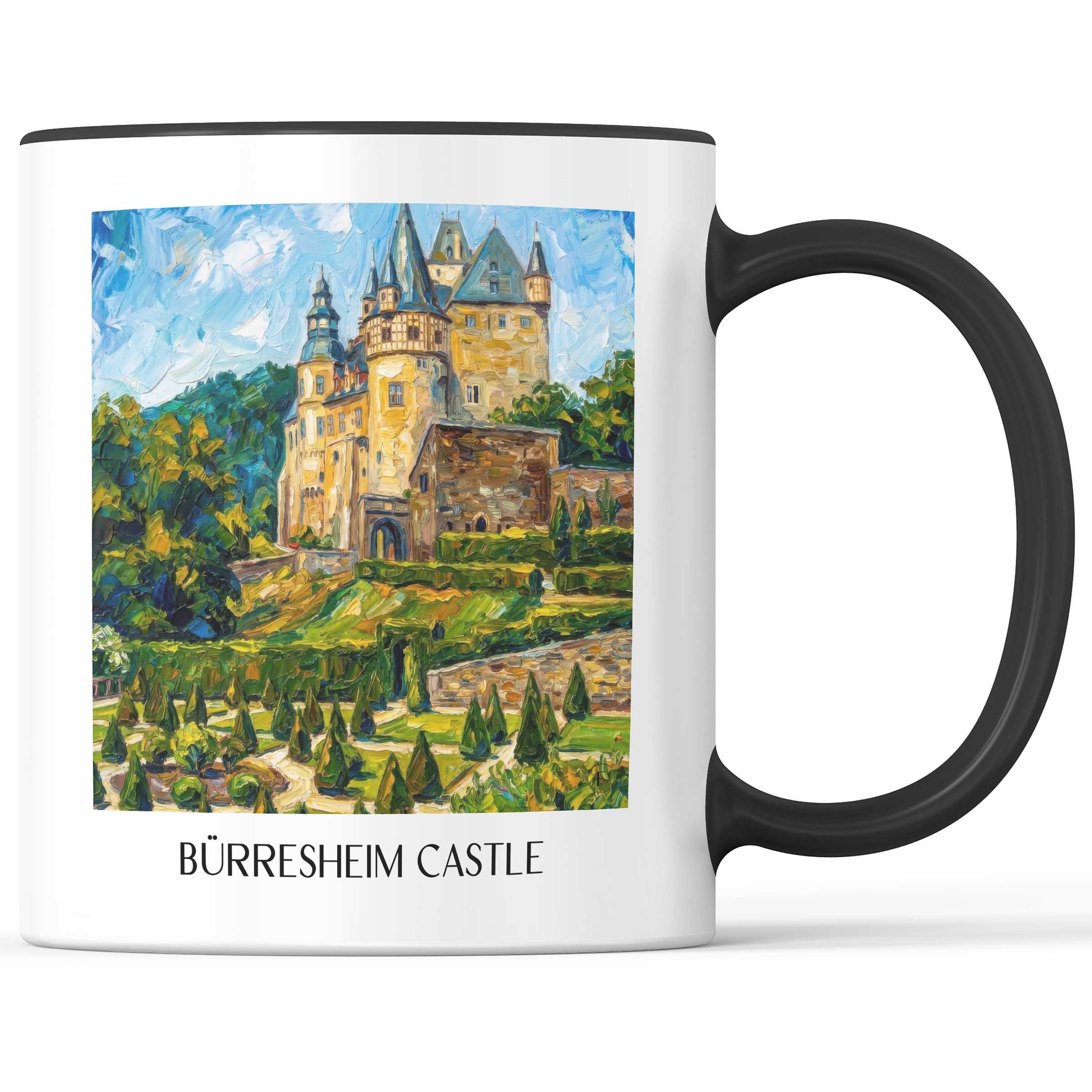 Schloss Bürresheim Kaffeebecher - Eifel - Deutschland Becher - Kaffeetasse im Ölgemälde Stil