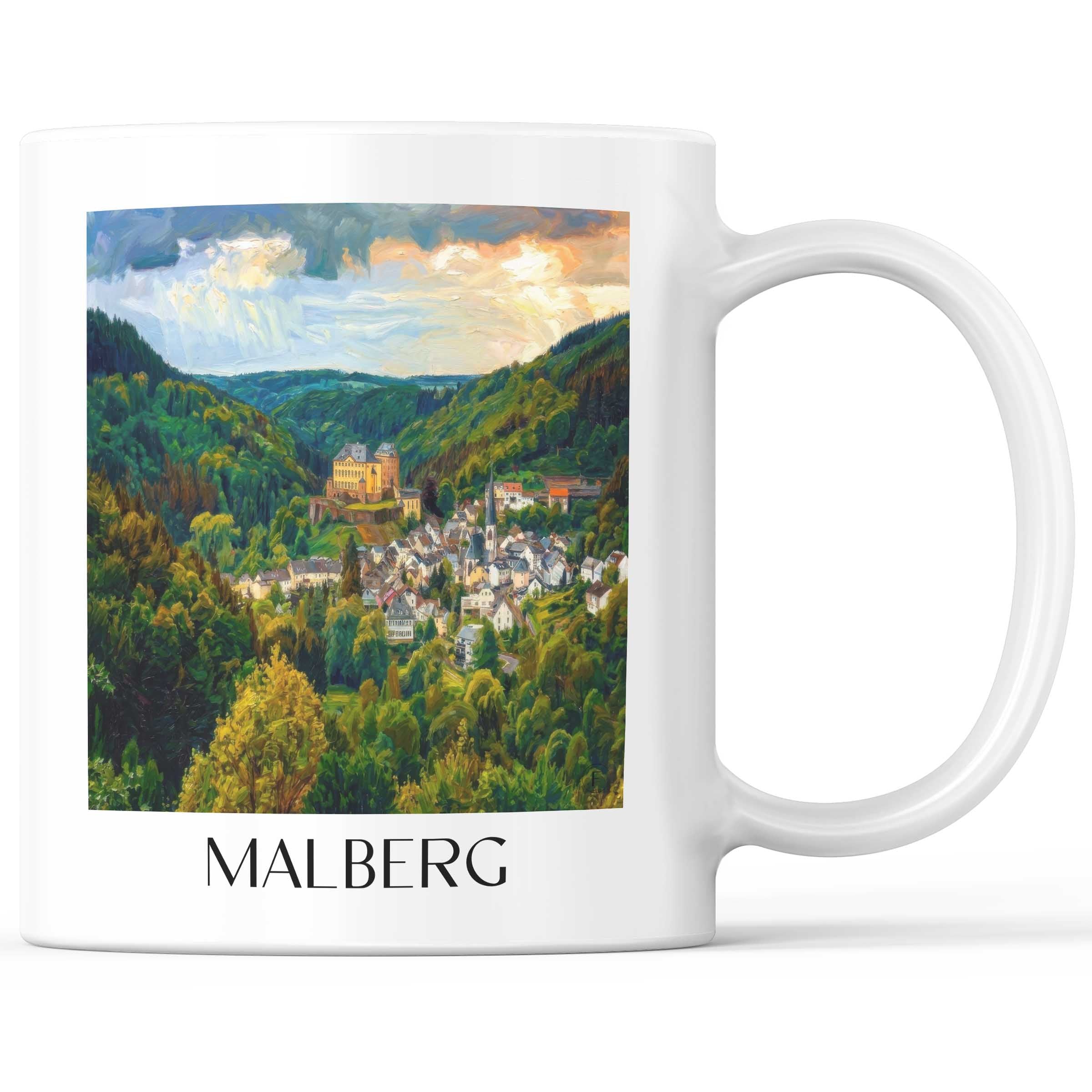 Malberg Kaffeebecher - Eifel - Deutschland Becher - Kaffeetasse im Ölgemälde Stil