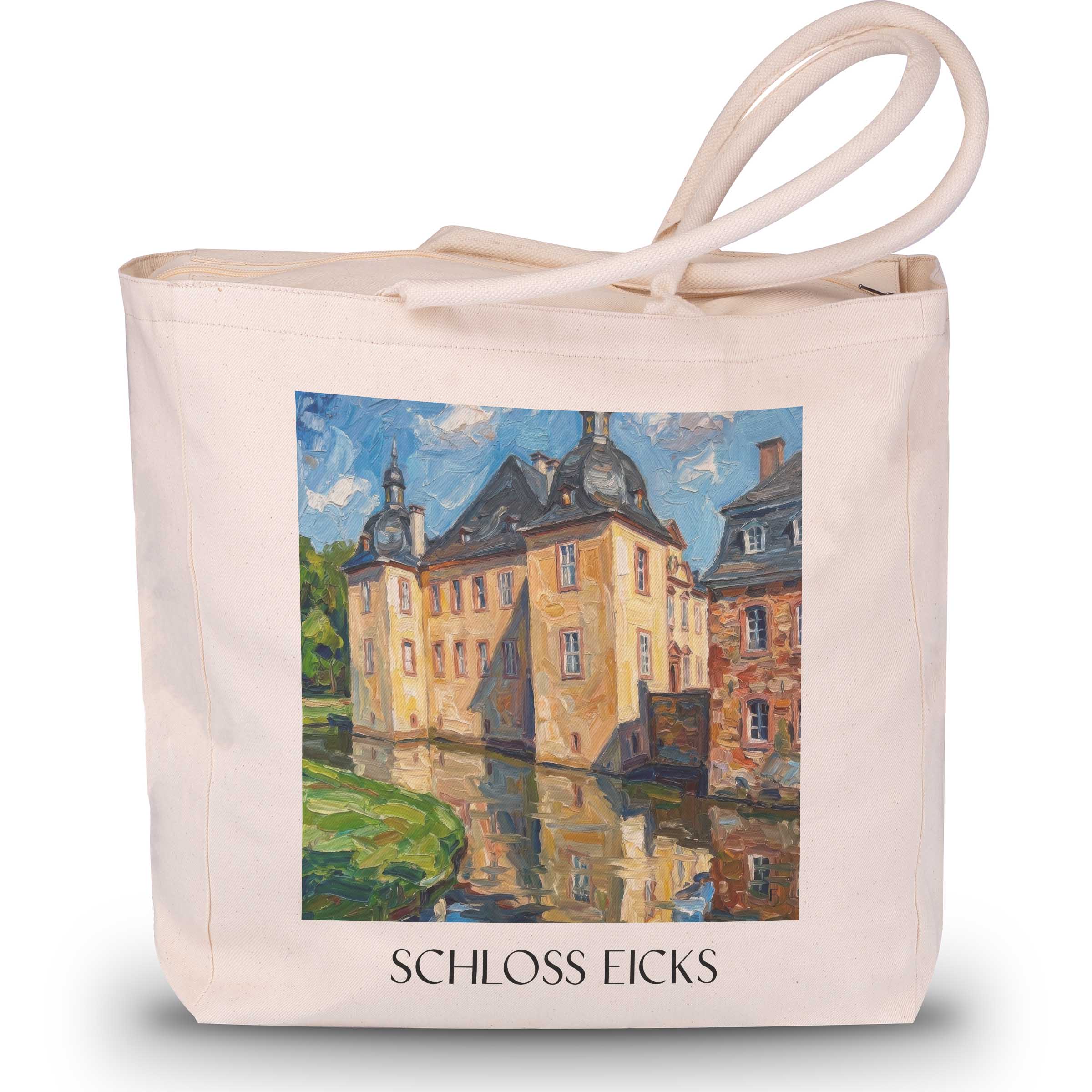 schloss-eicks-eifel-deutschland-einkaufstasche-oil-painting-oelgemaelde