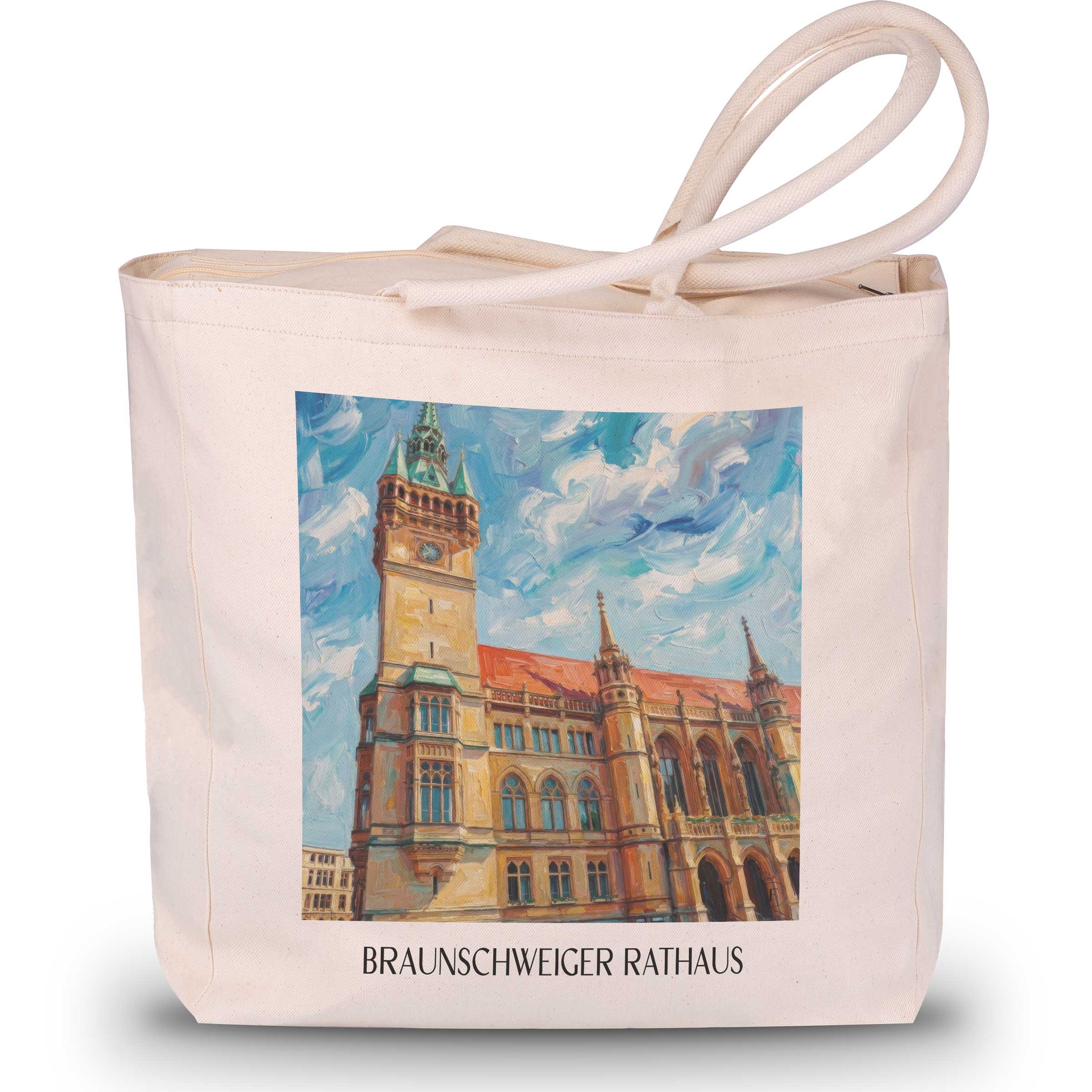 rathaus-braunschweig-deutschland-einkaufstasche-oil-painting-oelgemaelde