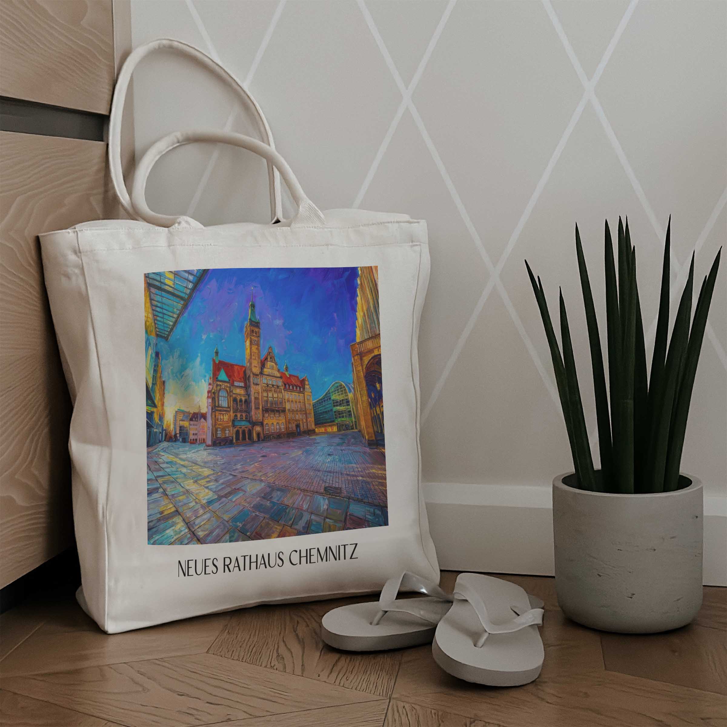 neues-rathaus-chemnitz-deutschland-einkaufstasche-oil-painting-oelgemaelde