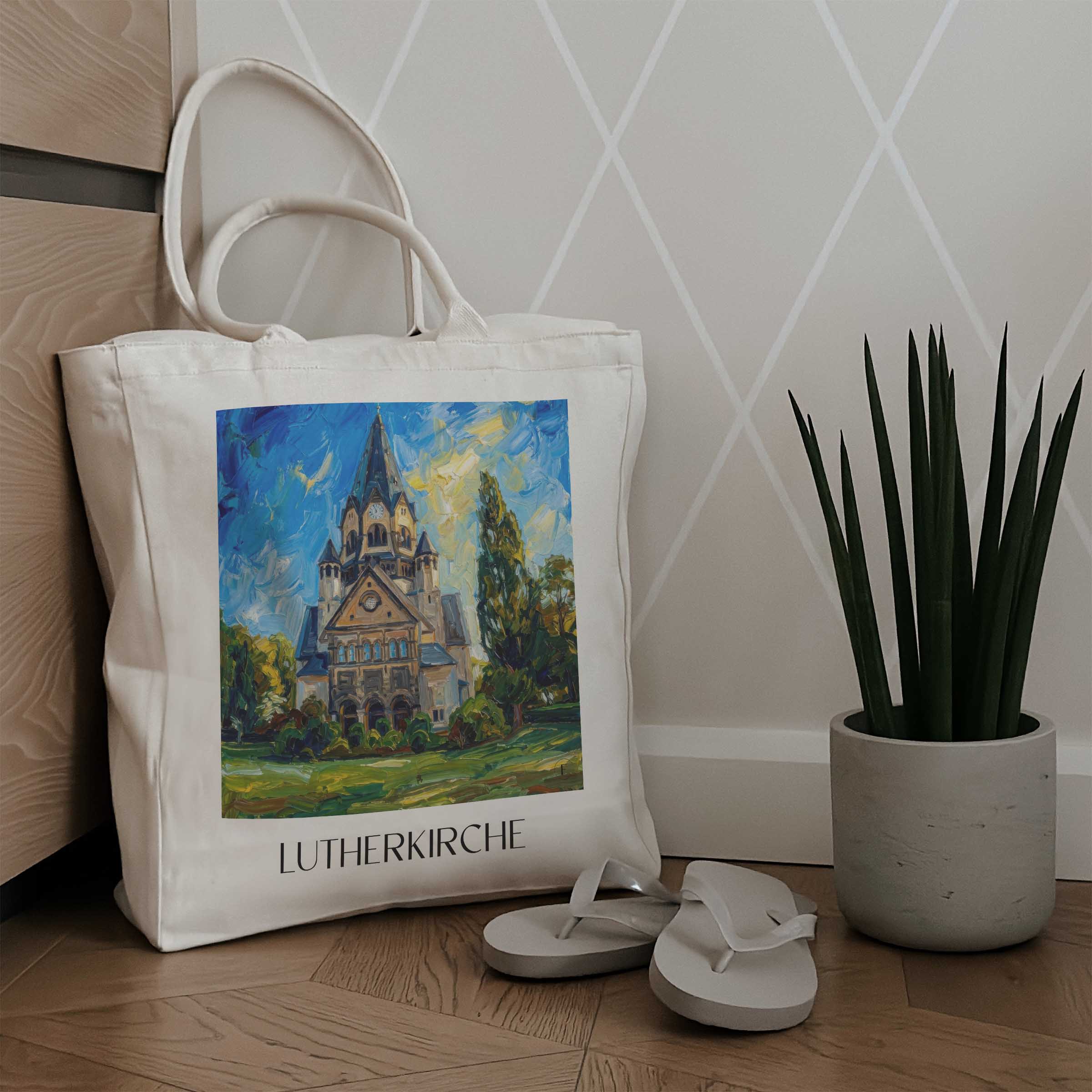 lutherkirche-chemnitz-deutschland-einkaufstasche-oil-painting-oelgemaelde