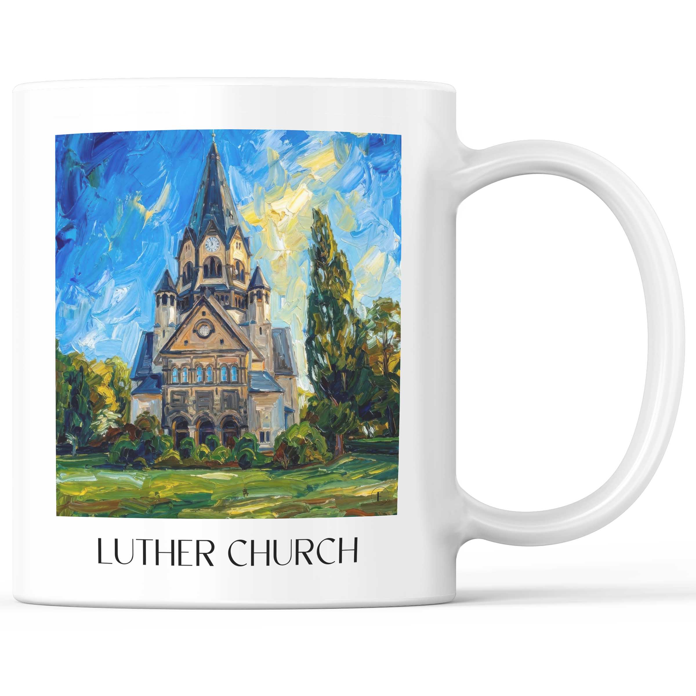 Lutherkirche Kaffeebecher - Chemnitz - Deutschland Becher - Kaffeetasse im Ölgemälde Stil